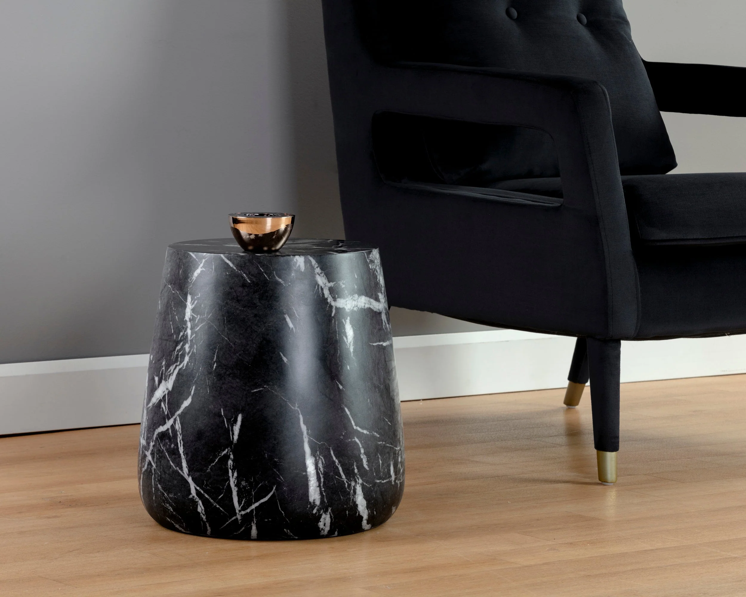 Aries End Table - Marble Look - Black - Image 3