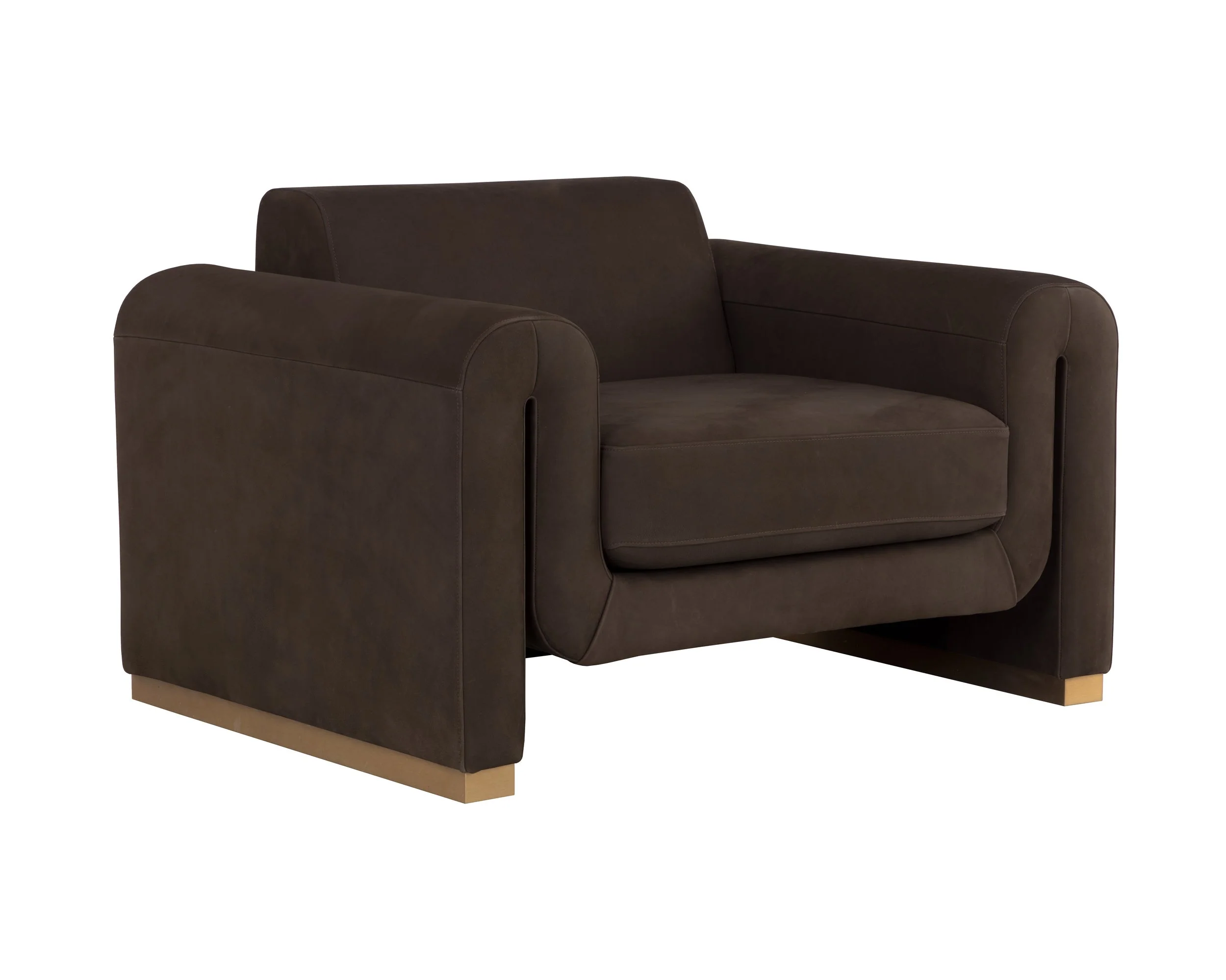 Romer Armchair – Brushed Gold – Nubuck Cocoa Leather