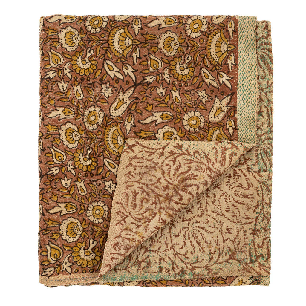 Block Printed Vintage Kantha Blanket, Meadow - Image 1