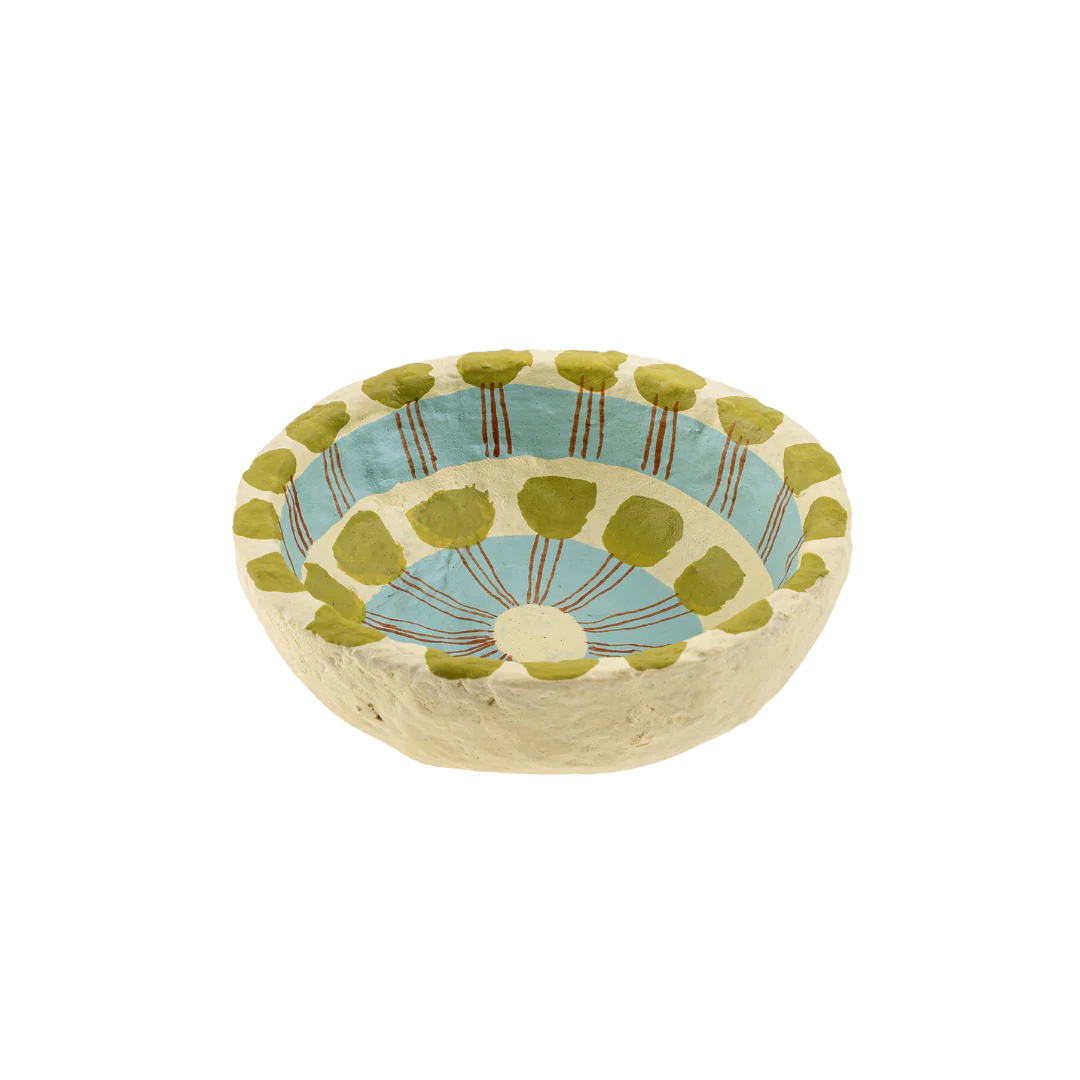 Painted Paper Mache Mini Bowl, Blue Stripe - Image 1