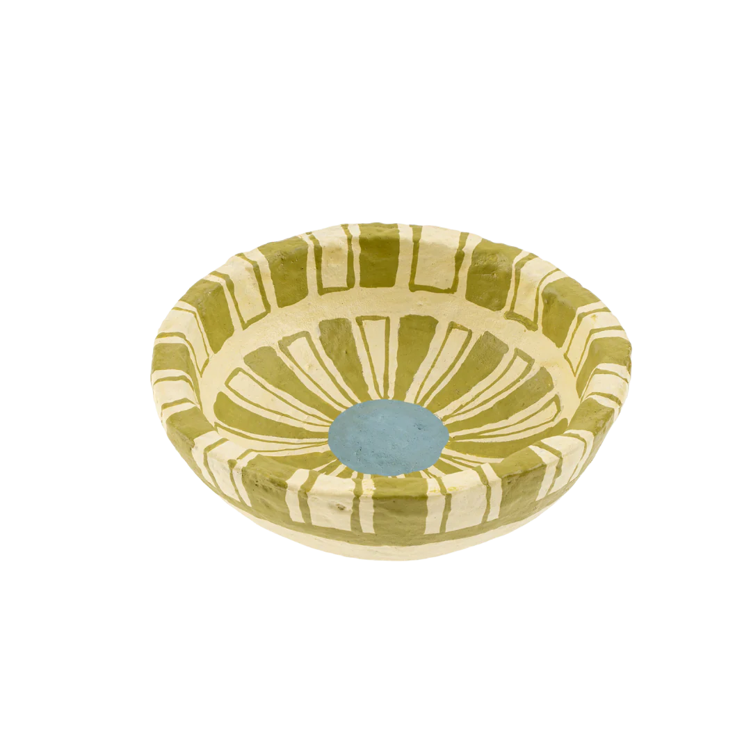 Painted Paper Mache Mini Bowl, Green Stripe - Image 1