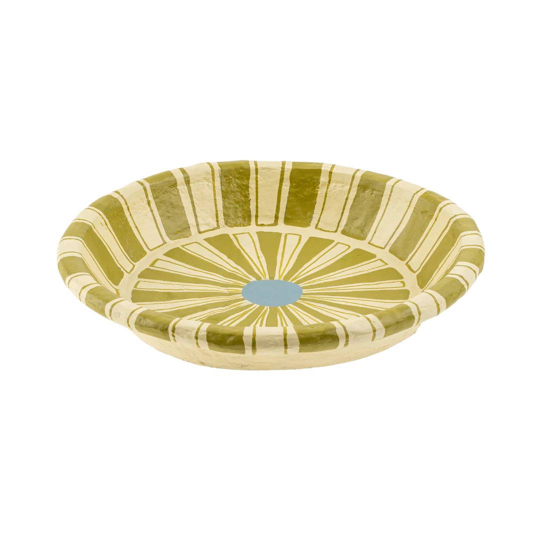 Painted Paper Mache Tray S, Green Stripe - Image 2