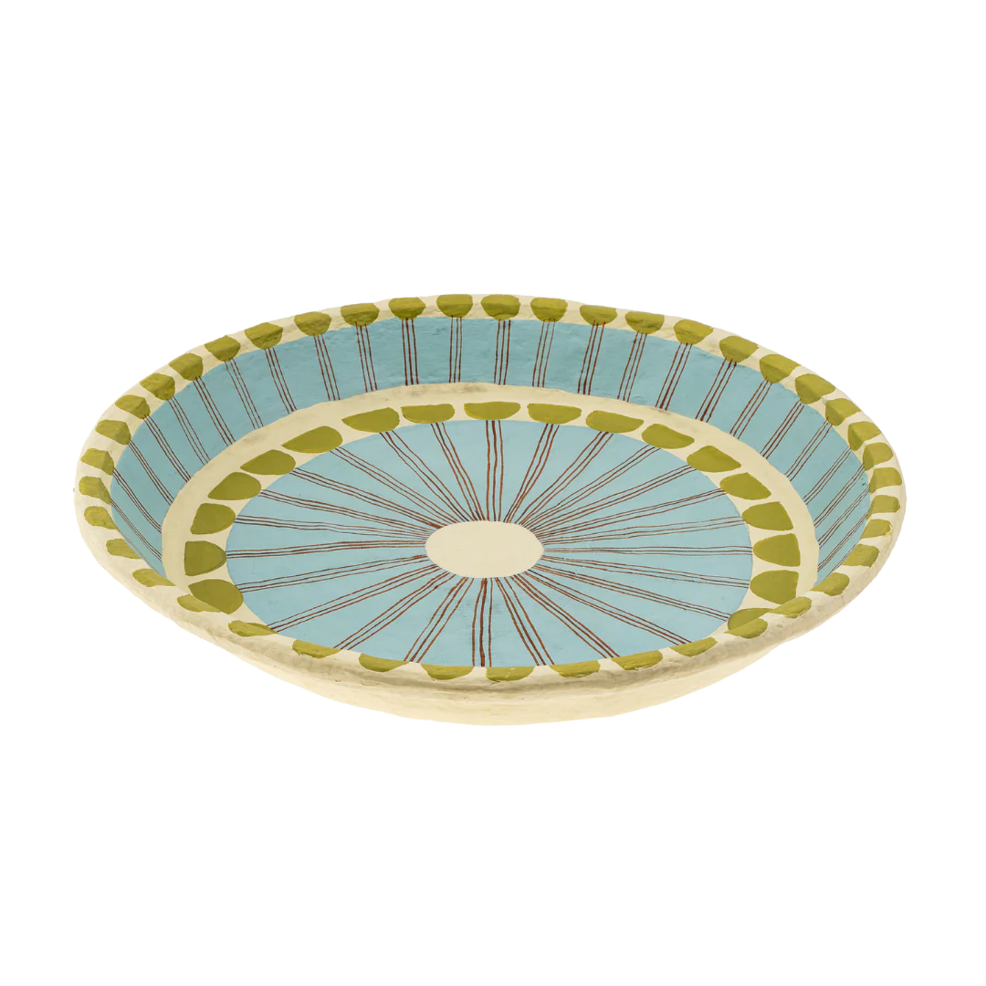 Painted Paper Mache Tray L, Blue Stripe - Image 2