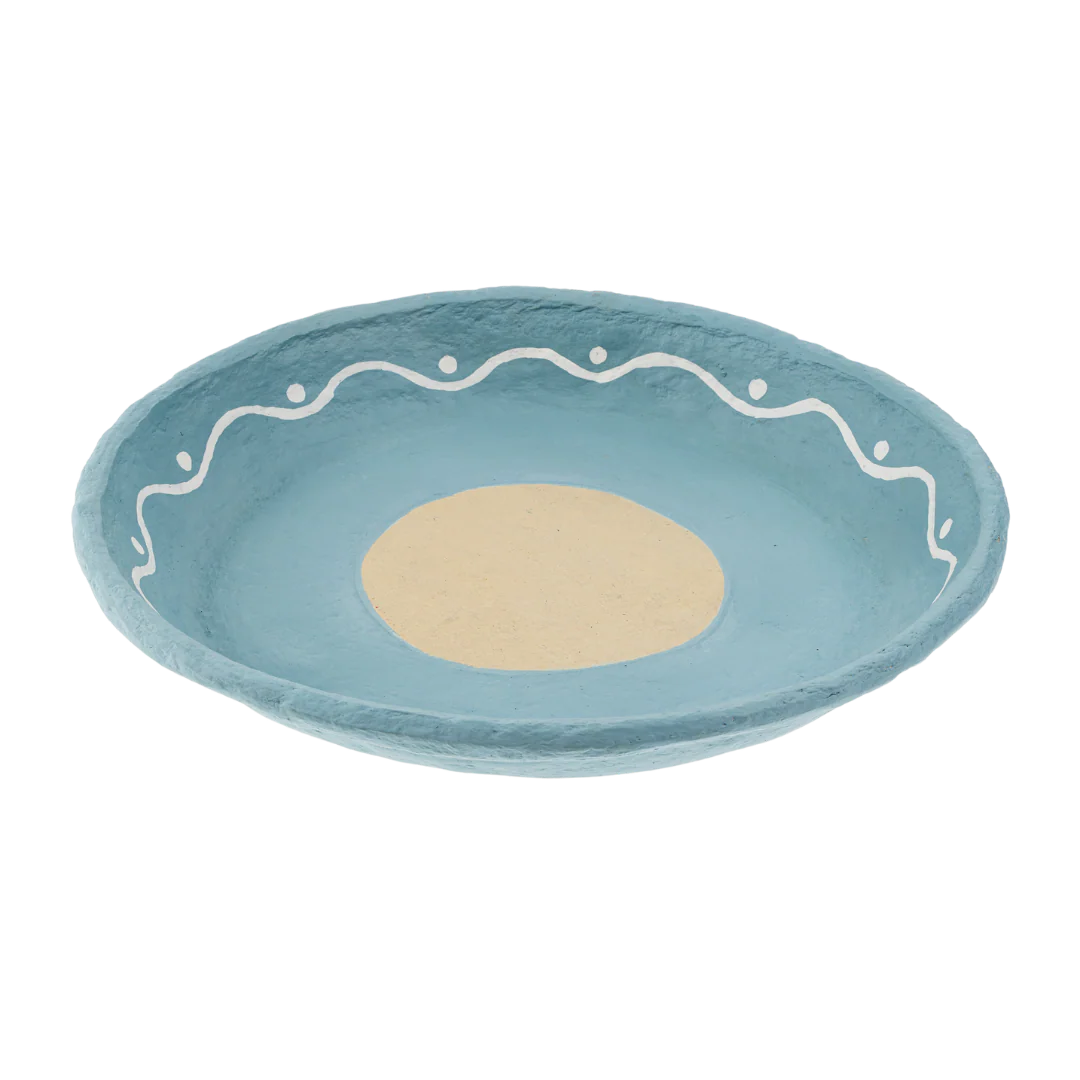 Painted Paper Mache Tray L, Blue Swirl - Image 2