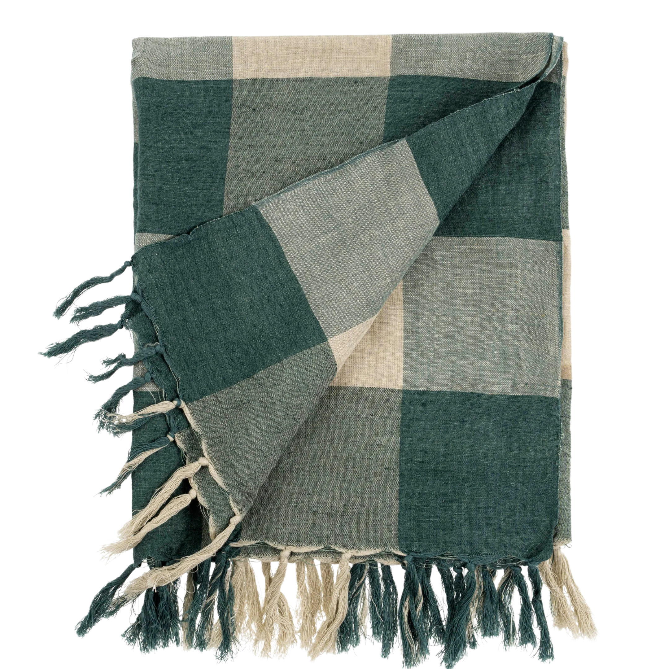 Linen Gingham Throw Blue