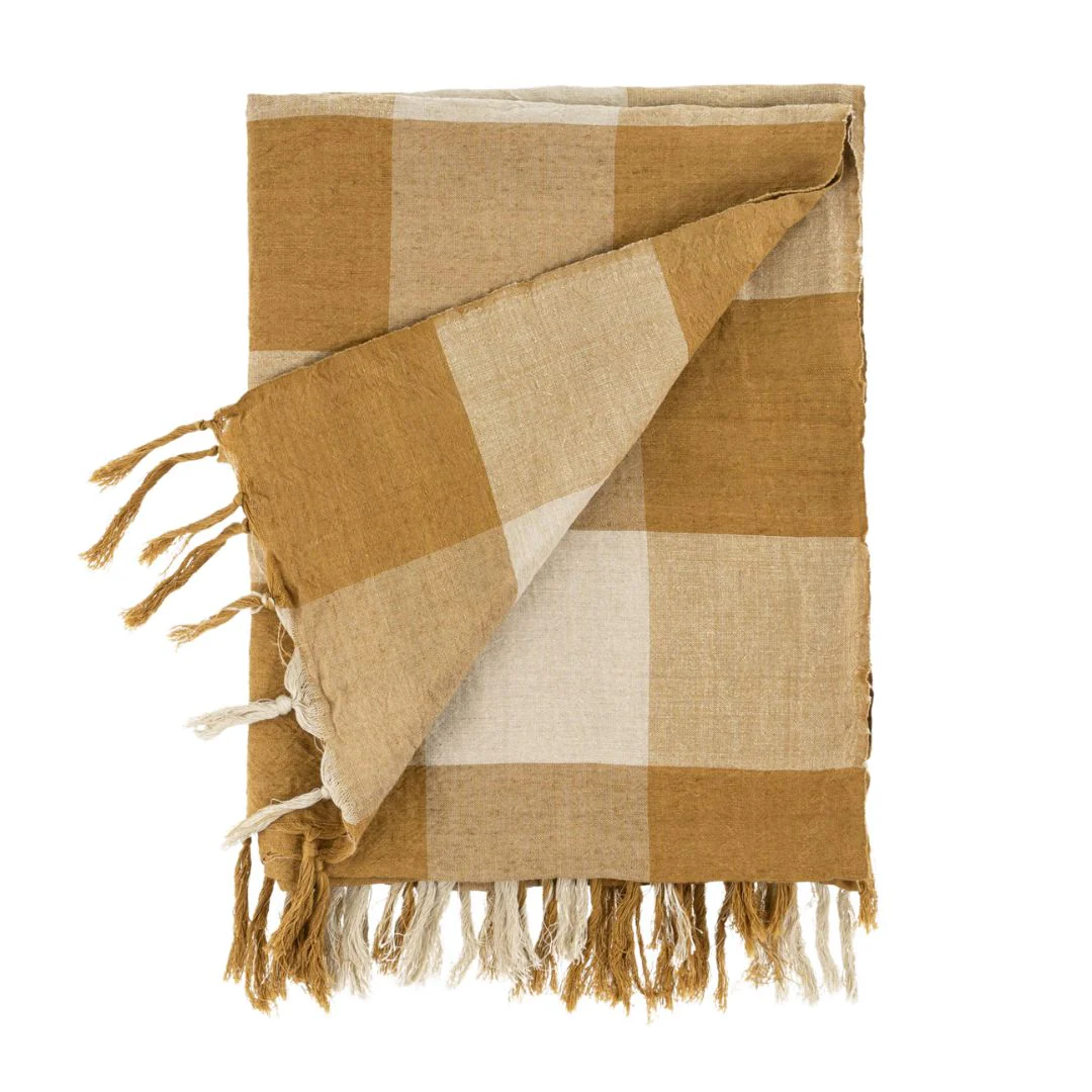 Linen Gingham Throw Toffee - Image 2