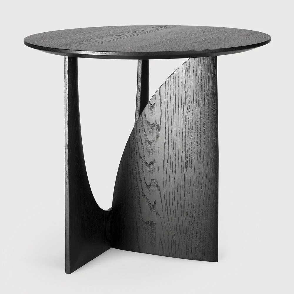 Geometric Side Table | Varnished Oak | Black | Round - Image 1