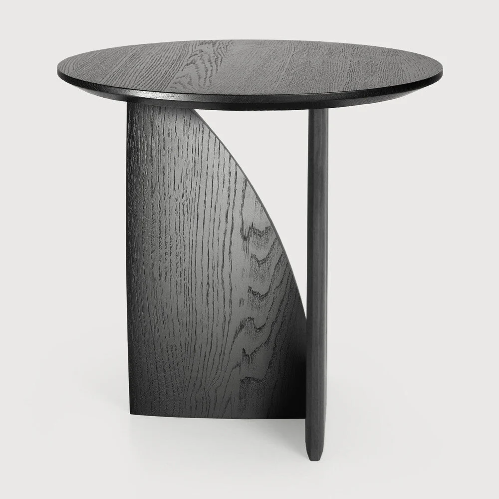 Geometric Side Table | Varnished Oak | Black | Round - Image 2