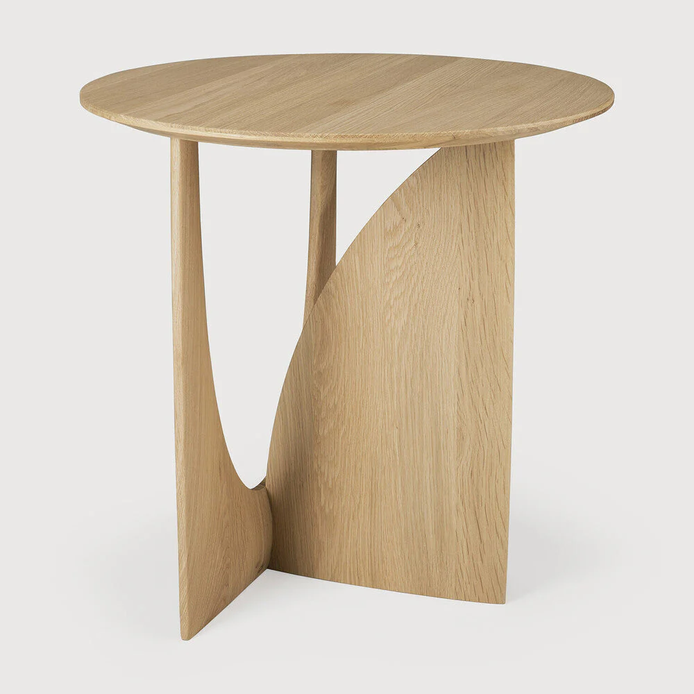 Geometric Side Table | Varnished Oak | Round - Image 1