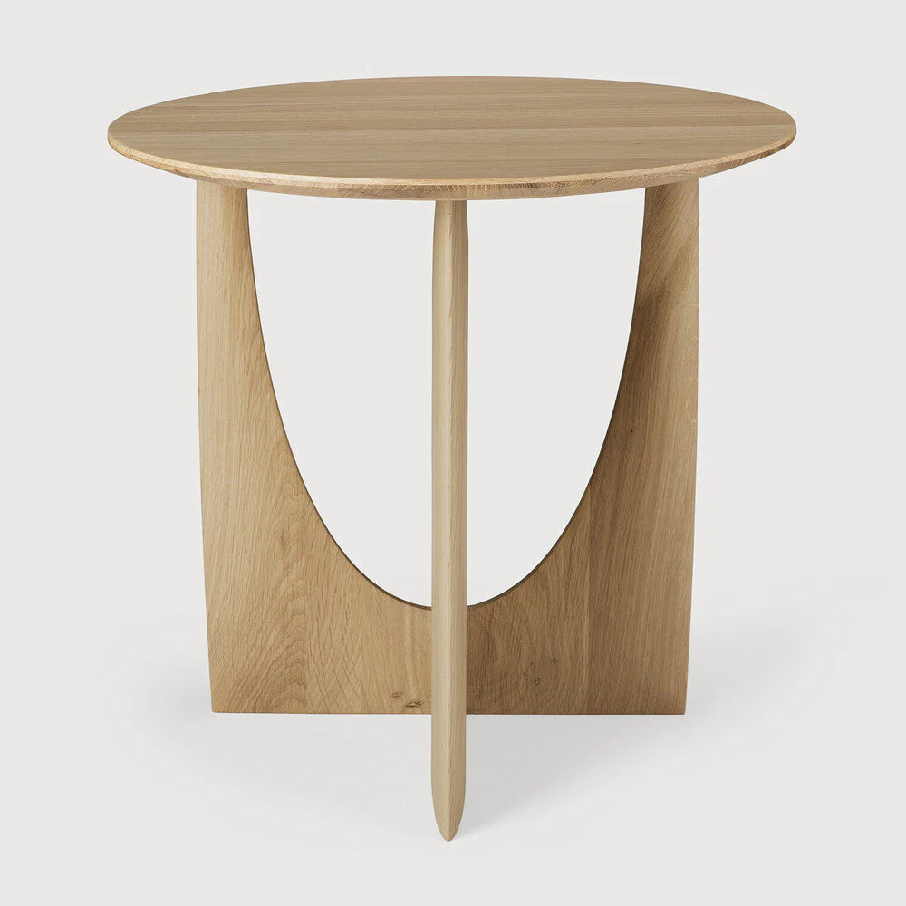 Geometric Side Table | Varnished Oak | Round - Image 2