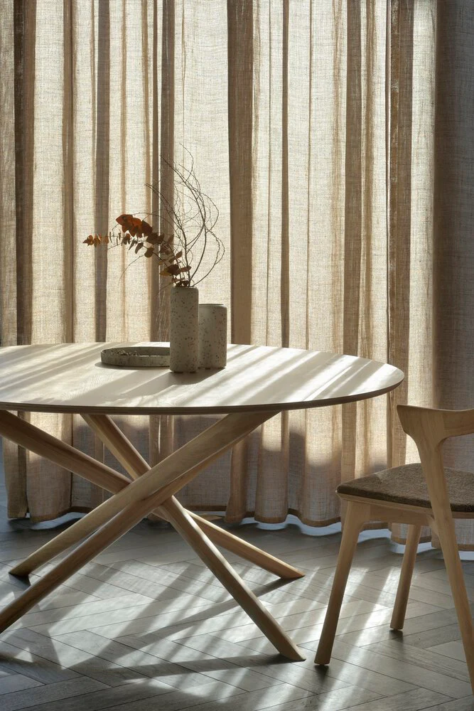Bok Dining Chair | Varnished Oak | Dark Brown Fabric - Image 2