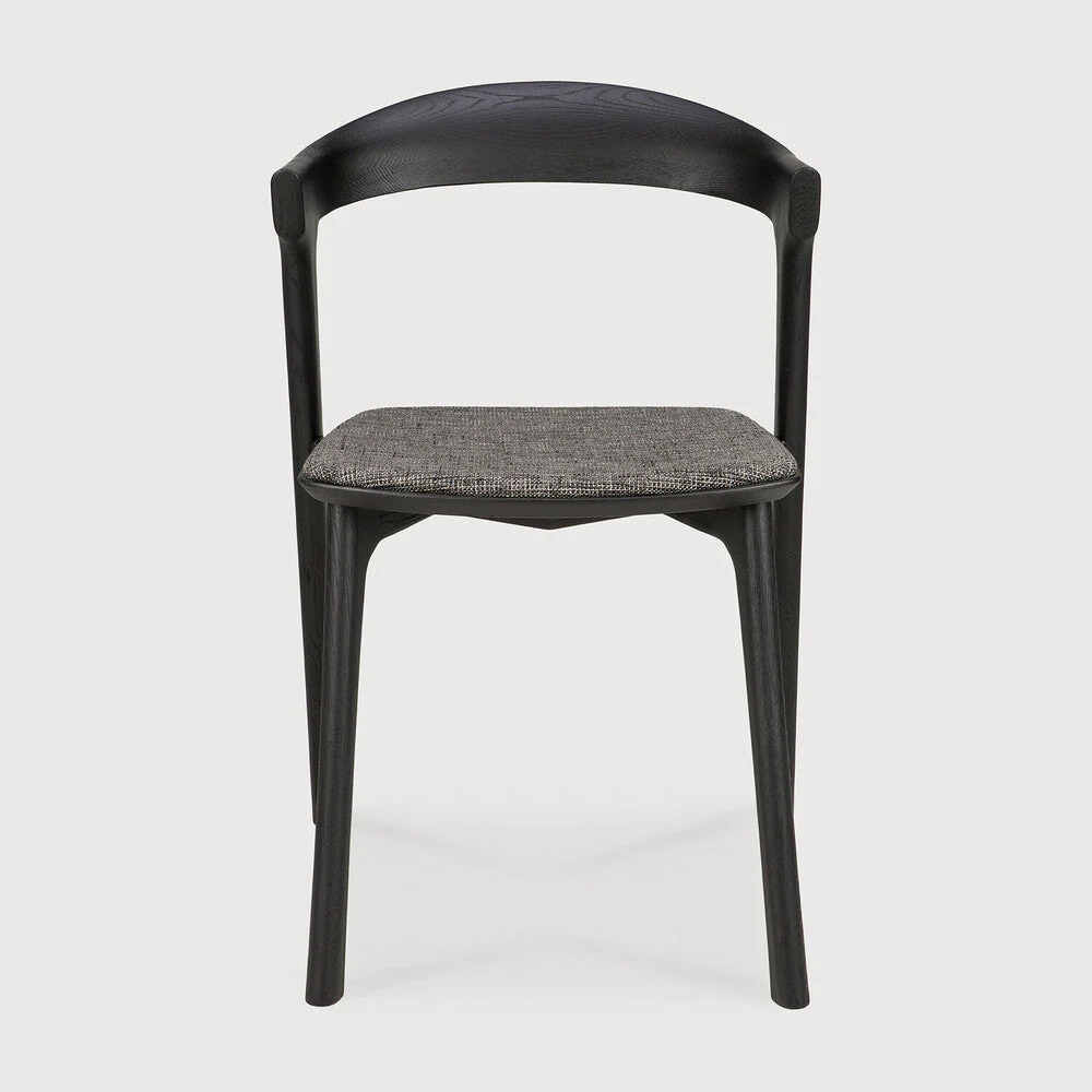 Bok Dining Chair | Varnished Oak | Black | Grey Fabric - Image 1