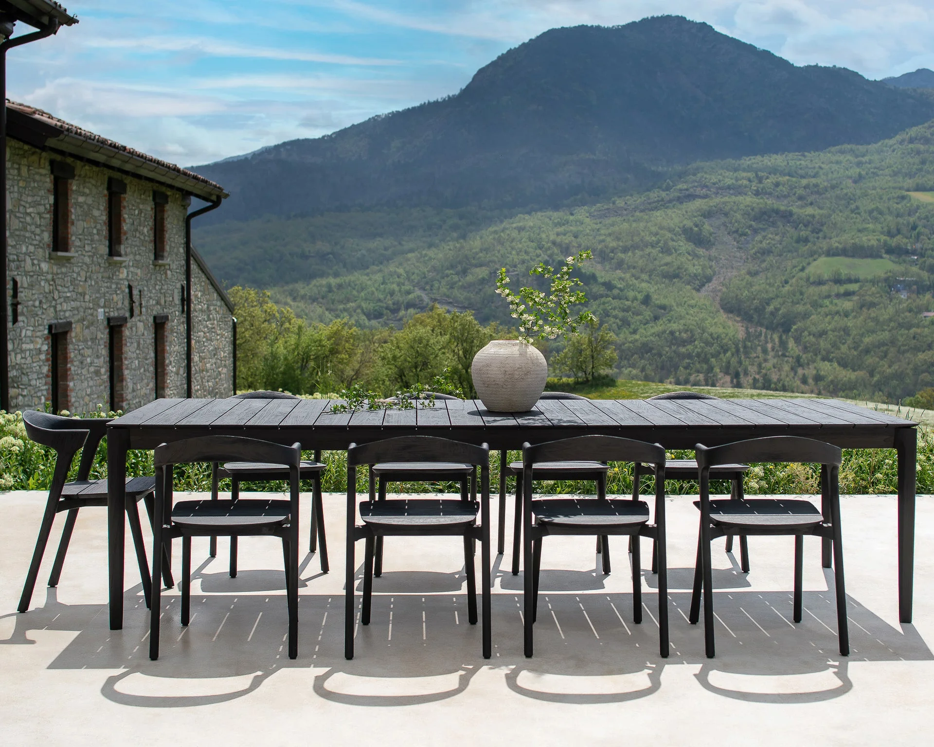 Bok Outdoor Dining Chair | Varnished Teak | Black - Image 2