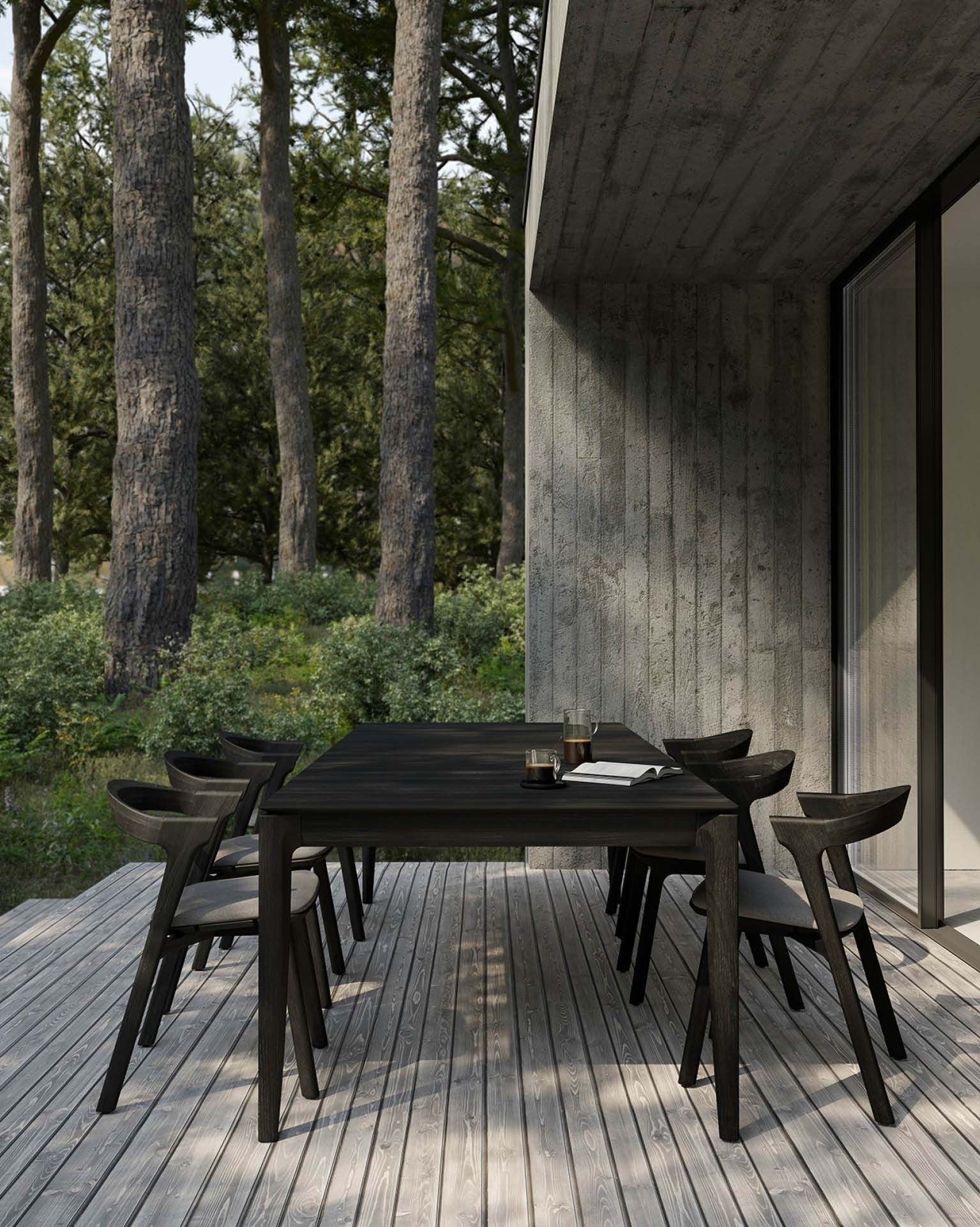 Bok Outdoor Dining Table | Varnished Teak | Black | Rectangular | 98" X 39" - Image 1