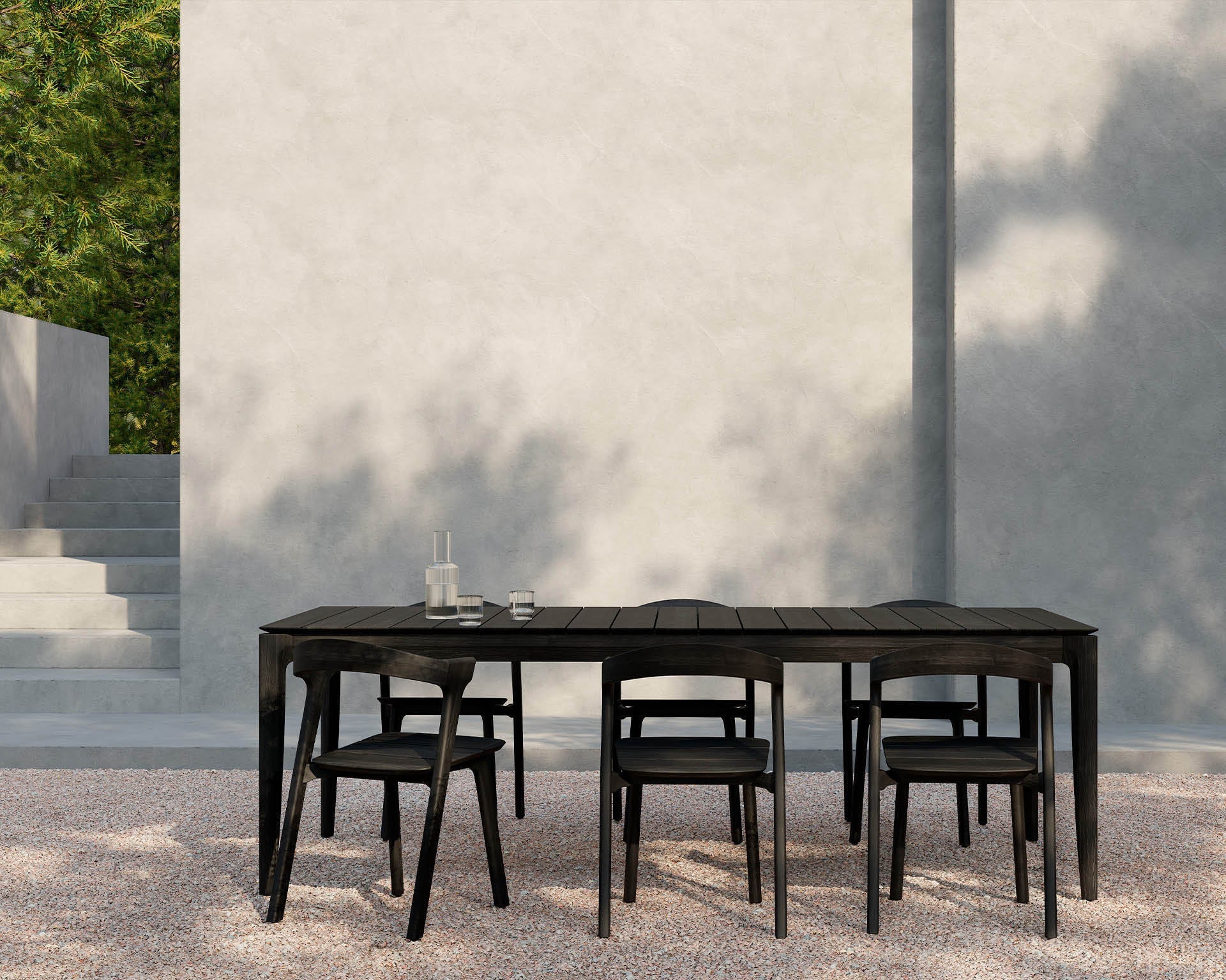 Bok Outdoor Dining Chair | Varnished Teak | Black - Image 1