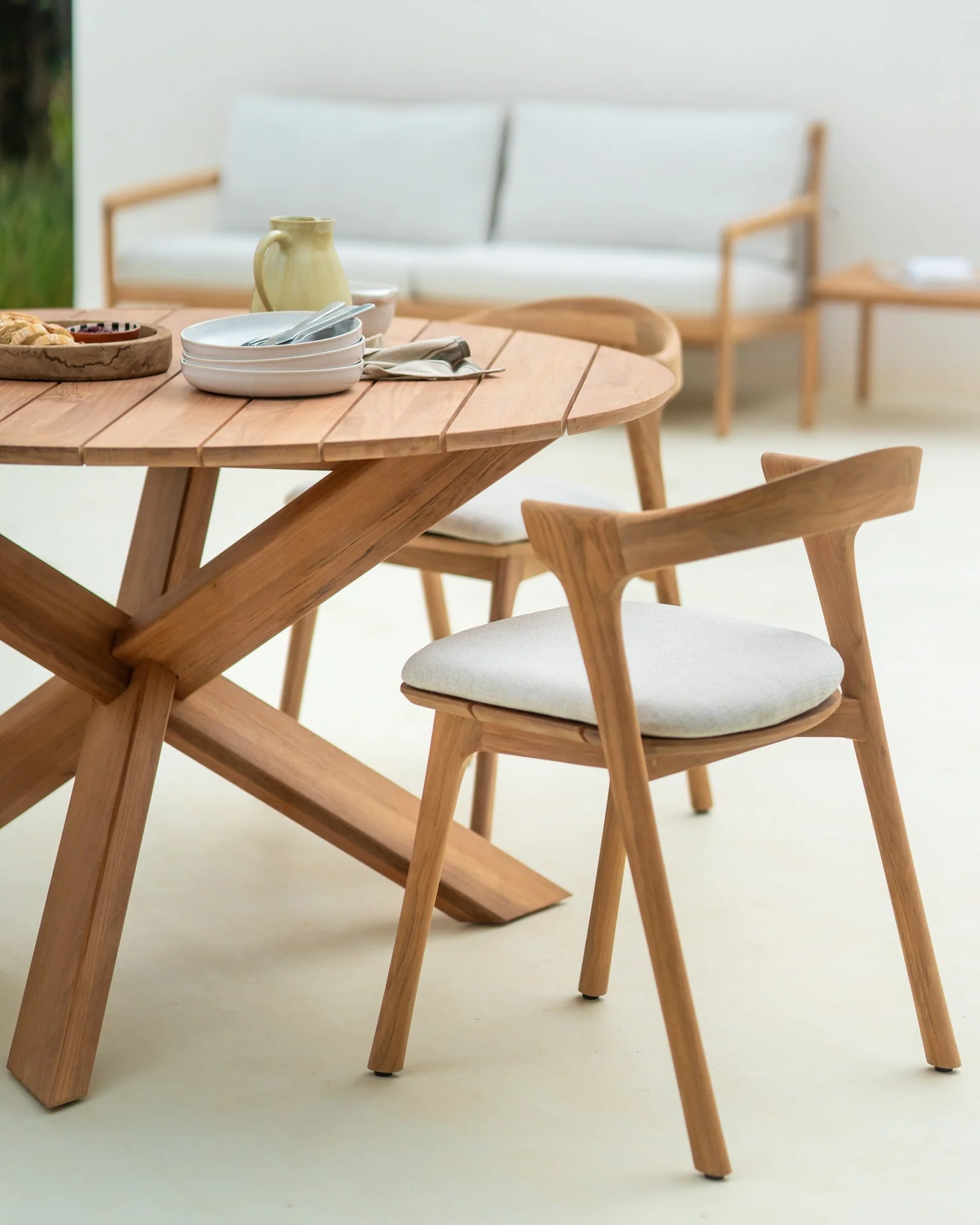 Bok Outdoor Dining Chair | Teak | Off White Fabric - Image 3