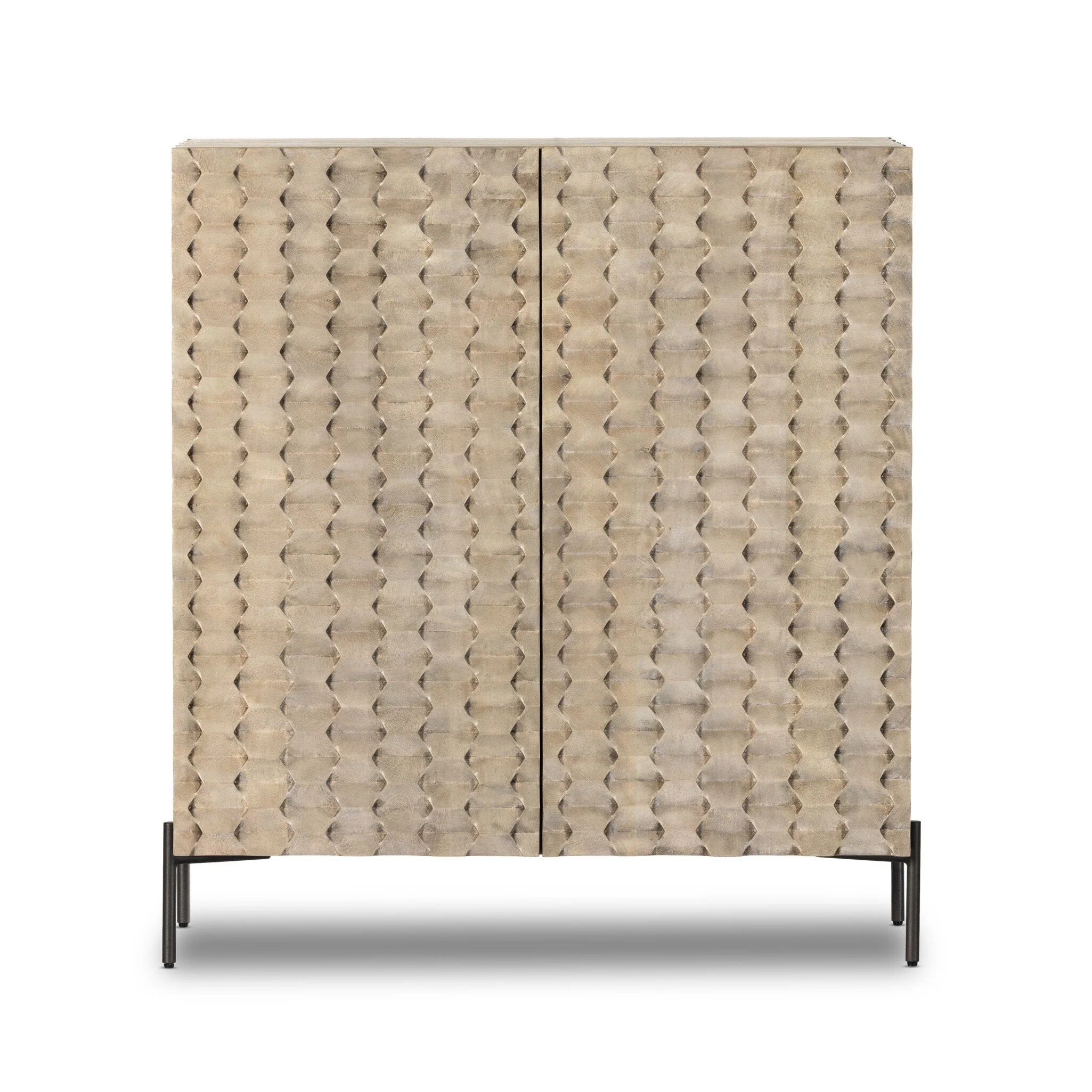 Raffael Bar Cabinet – Carved Stonewash Grey Mango