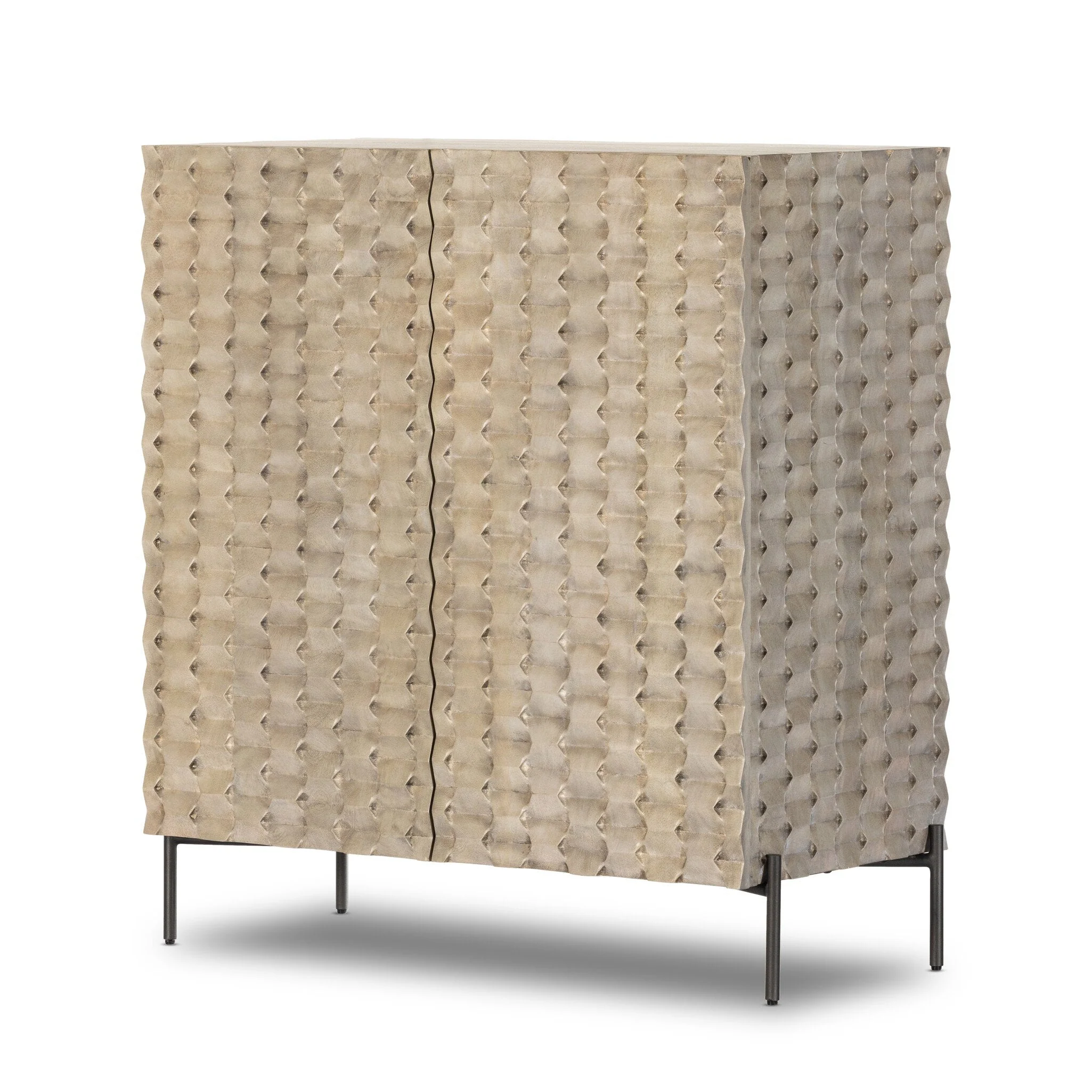 Raffael Bar Cabinet - Carved Stonewash Grey Mango - Image 2