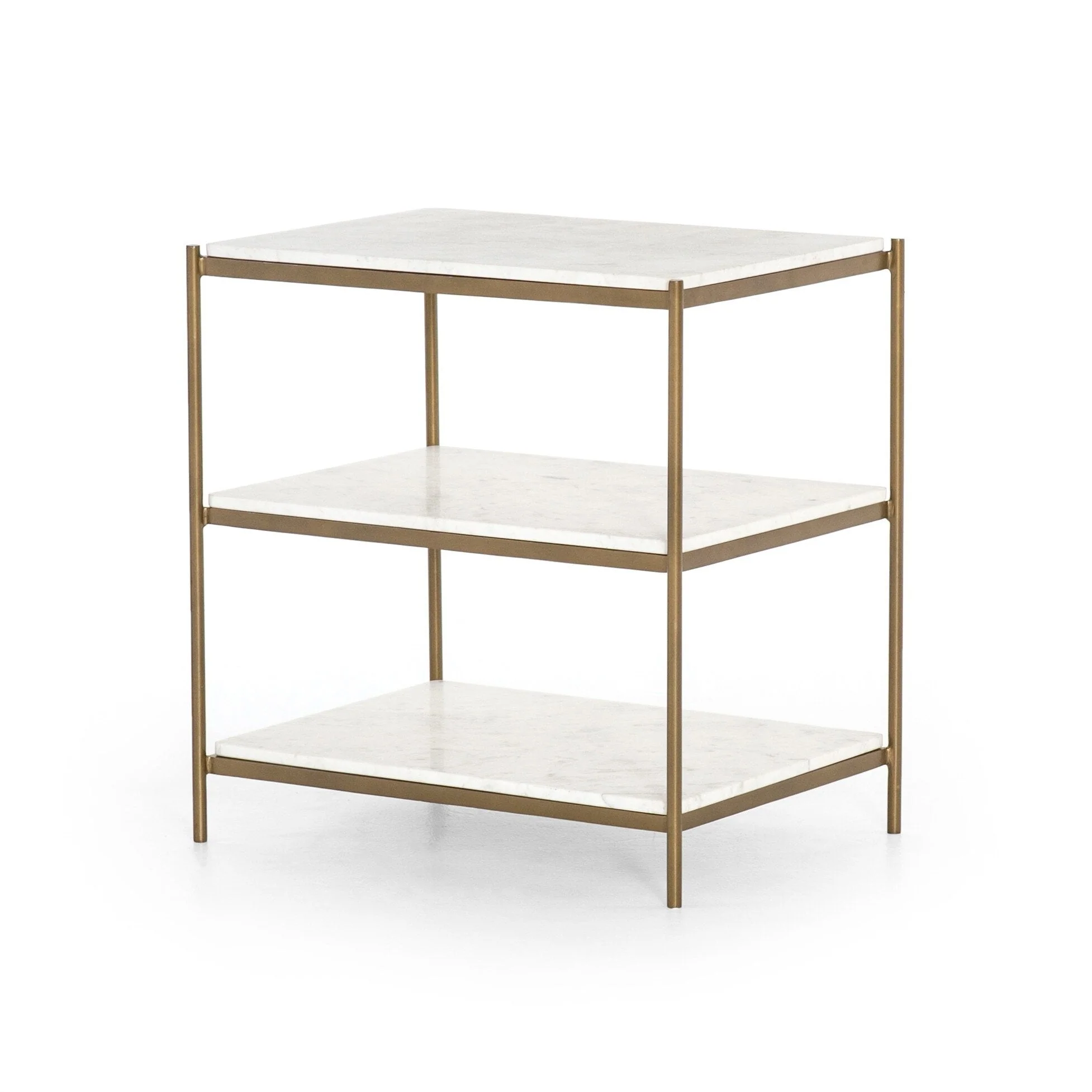 Felix Nightstand - Polished White Marble | Antique Brass - Image 2