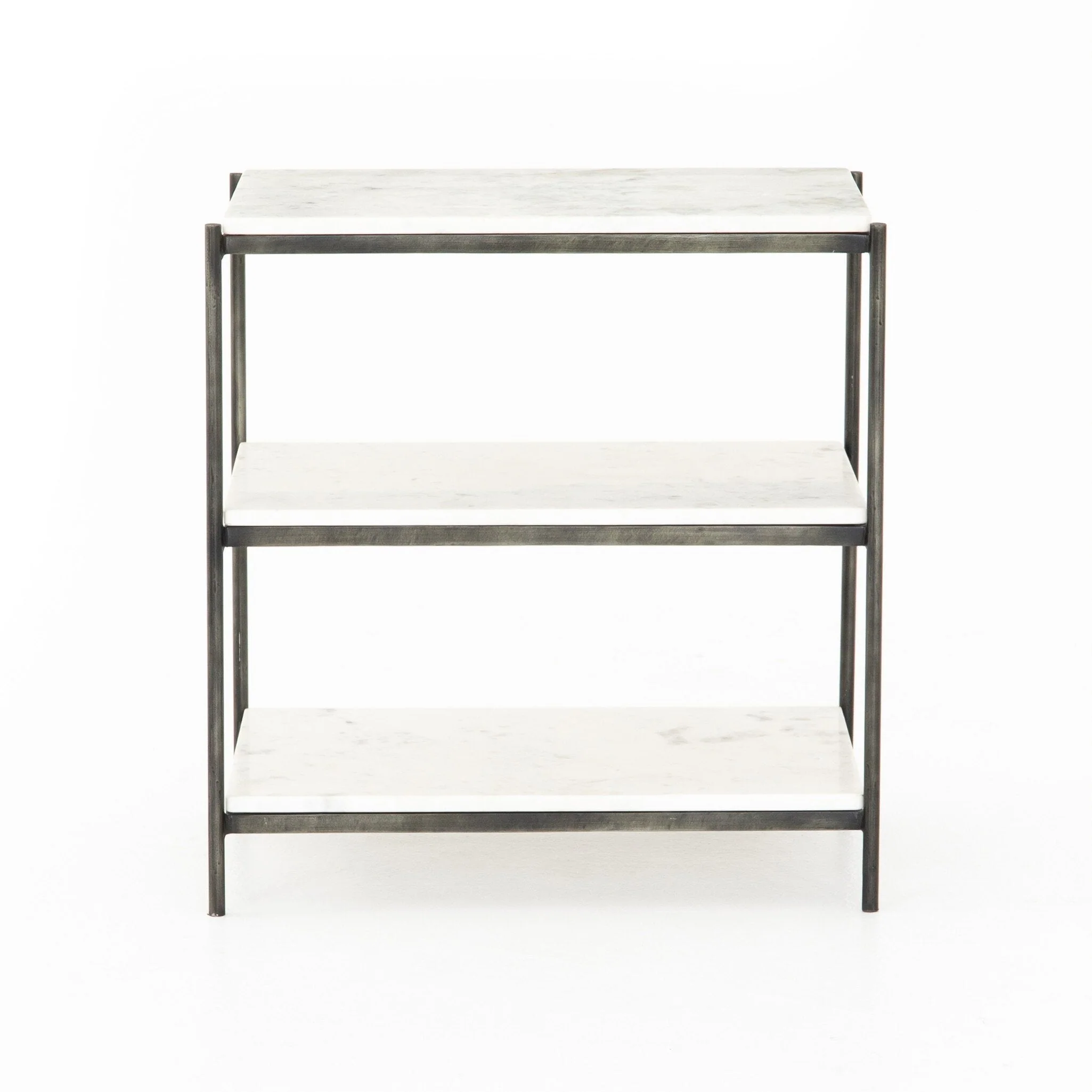 Felix Nightstand - Polished White Marble | Hammered Grey - Image 1
