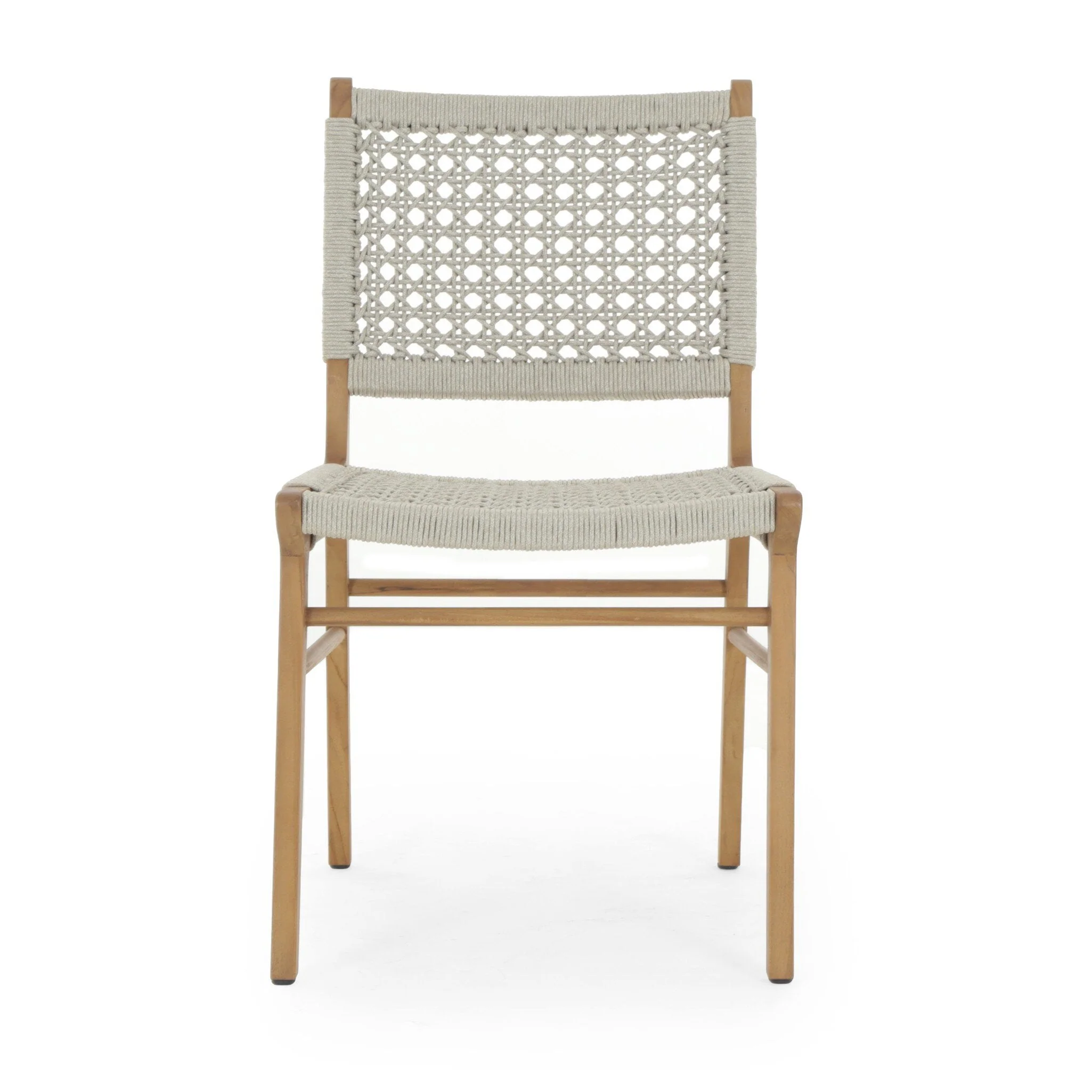 Delmar Outdoor Dining Chair - Ivory Rope | Natural Teak - Image 1