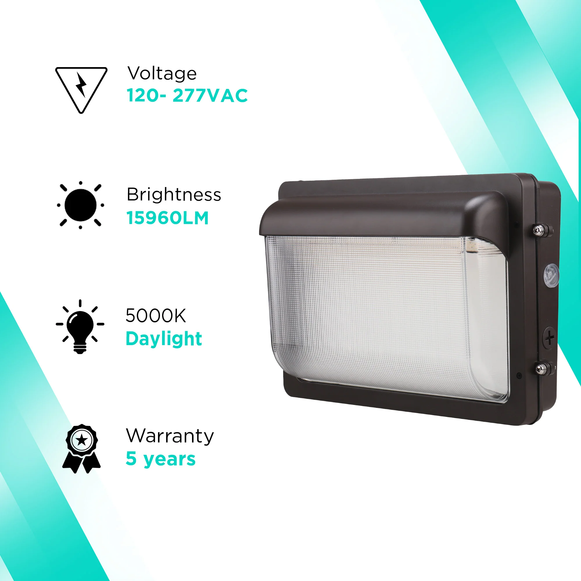 120W Wall Pack With Photocell- 15960 lumens - 5000K Daylight - IP65 UL-Listed #114 - Image 2