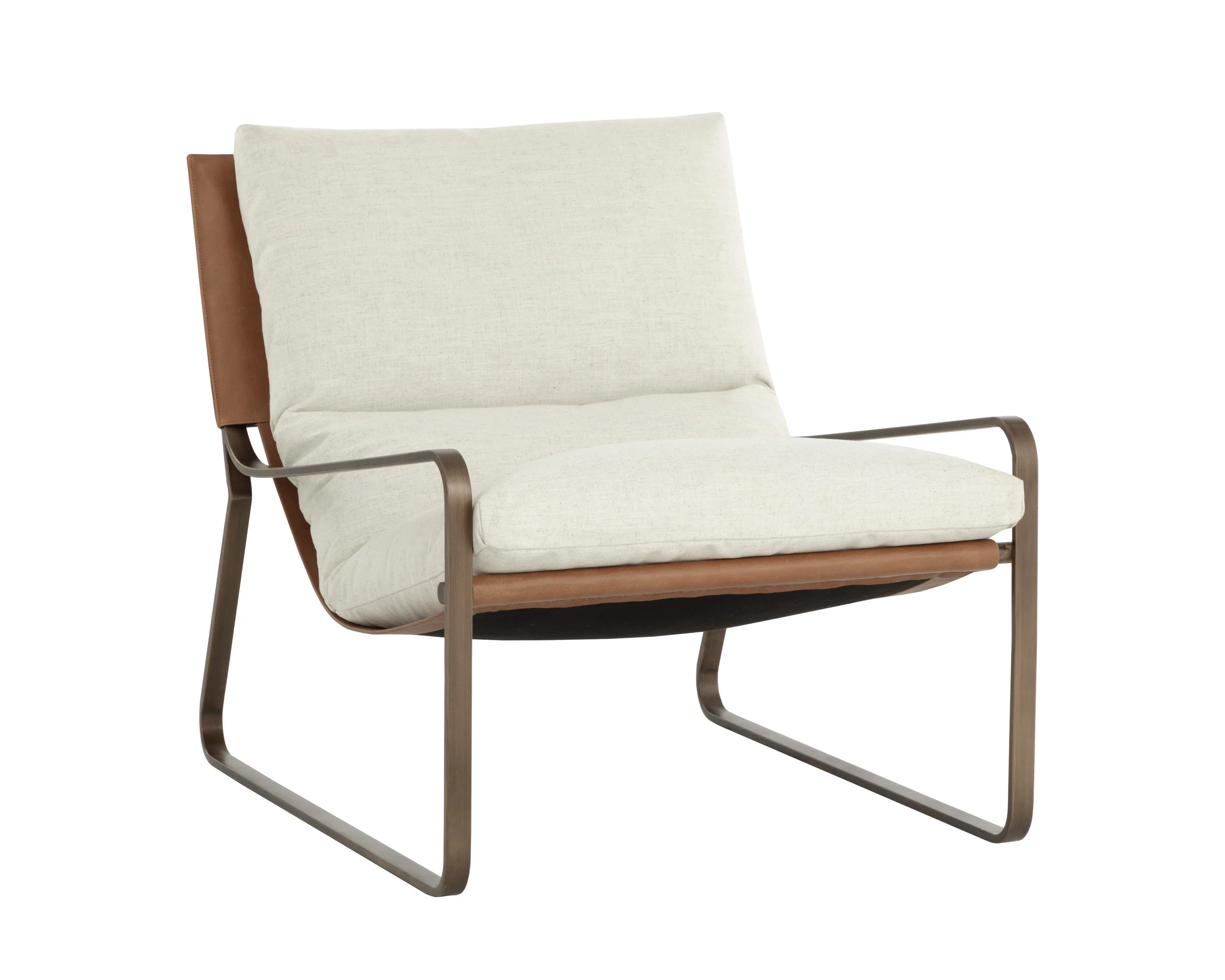 Zancor Lounge Chair – Antique Brass – Geralt Linen / Tan Leather