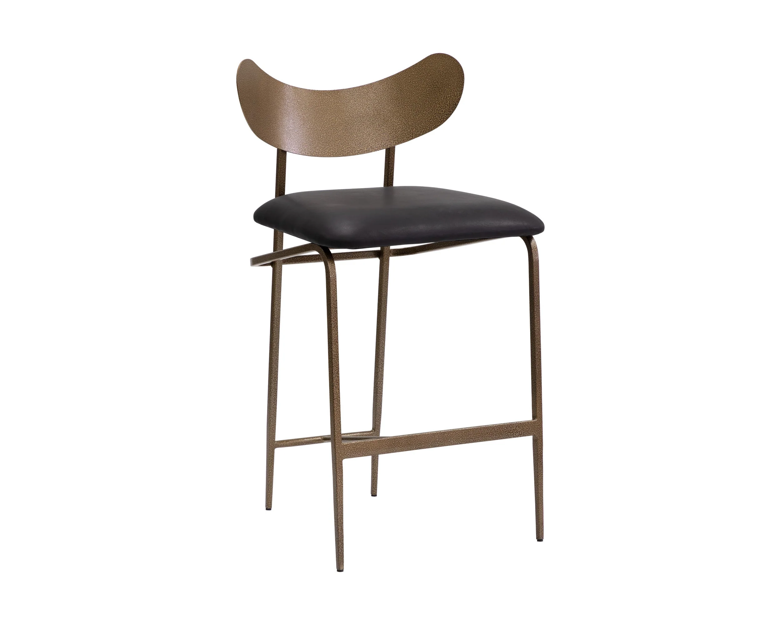 Gibbons Counter Stool – Antique Brass – Charcoal Black Leather