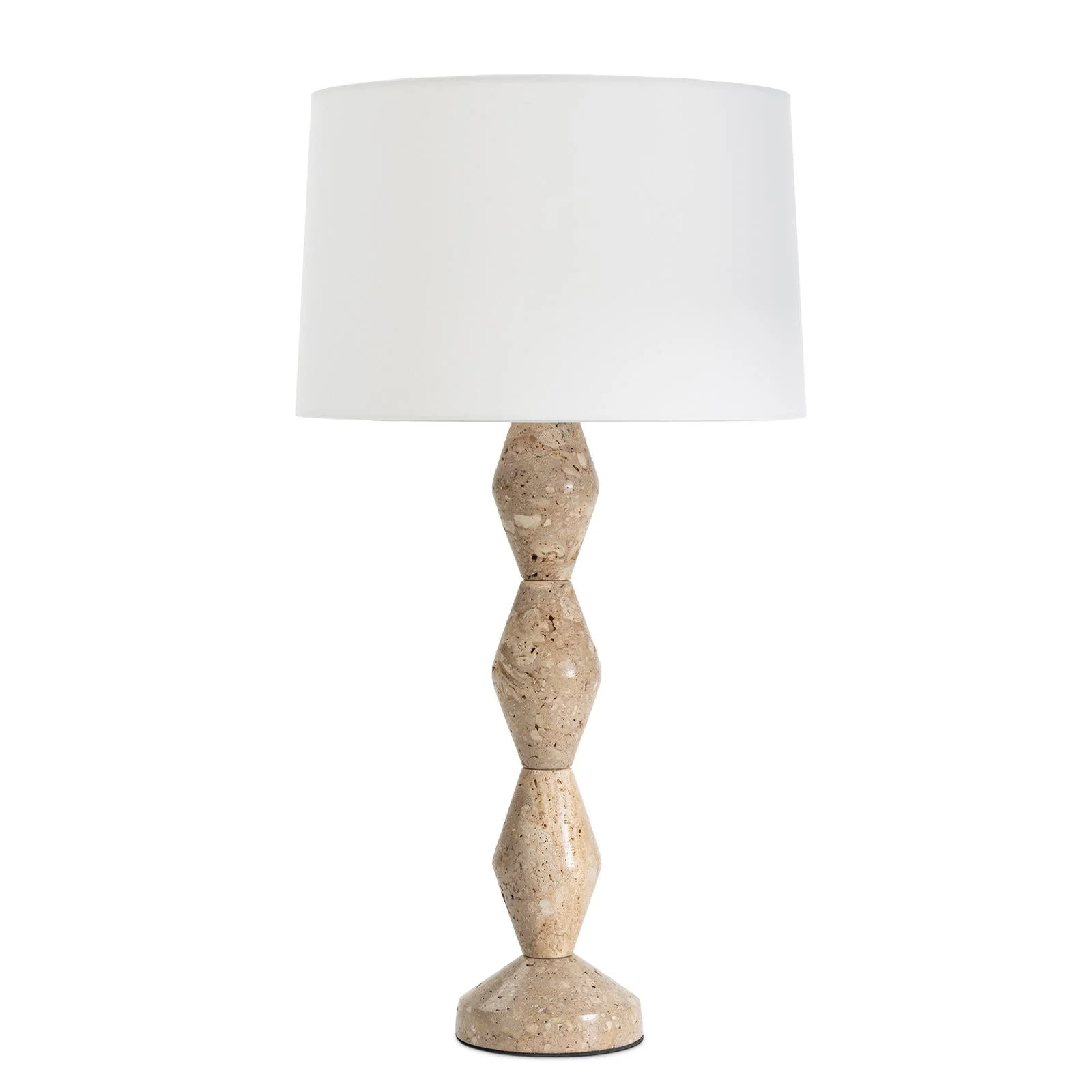Crew Travertine Buffet Lamp | Natural Linen Shade