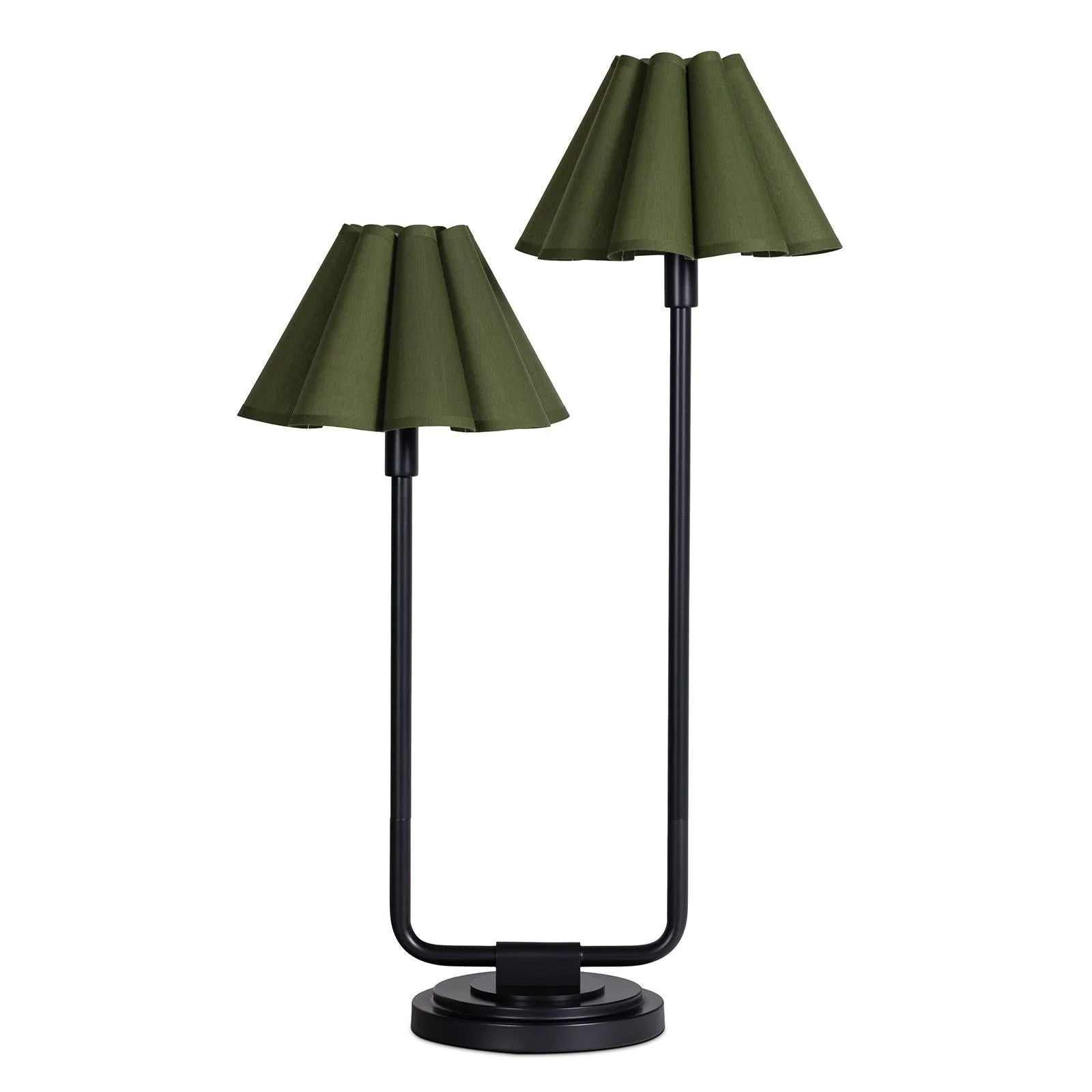 Polly Double Arm Table Lamp | Blackened Brass | Olive Scalloped Shade
