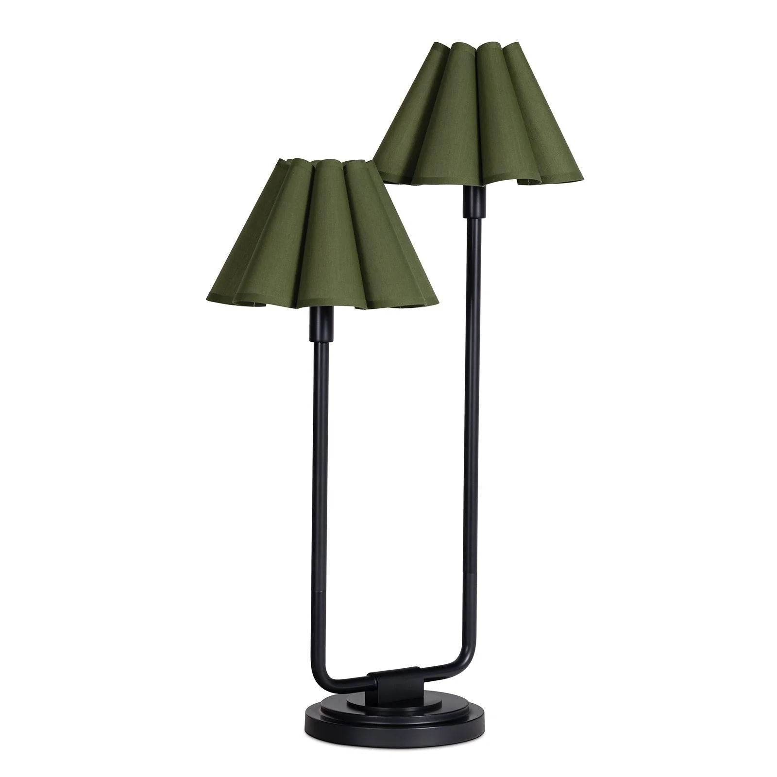 Polly Double Arm Table Lamp | Blackened Brass | Olive Scalloped Shade - Image 2