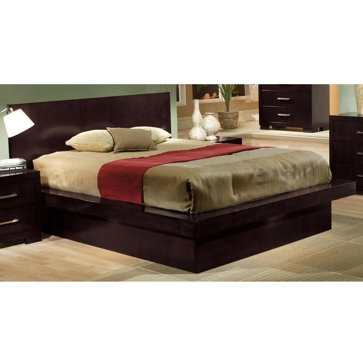 Coaster Furniture Jessica 200711Q Wood Queen LED Panel Bed - Cappuccino - Image 1
