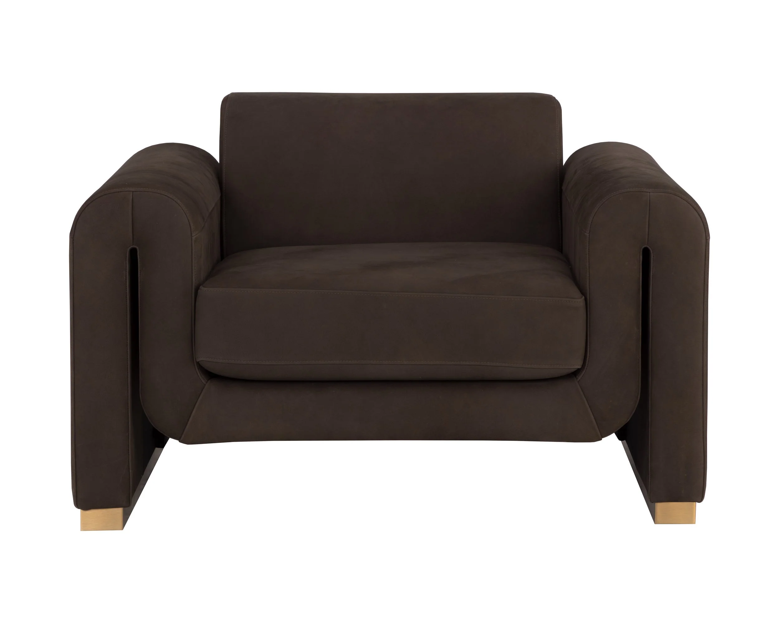 Romer Armchair - Brushed Gold - Nubuck Cocoa Leather - Image 2