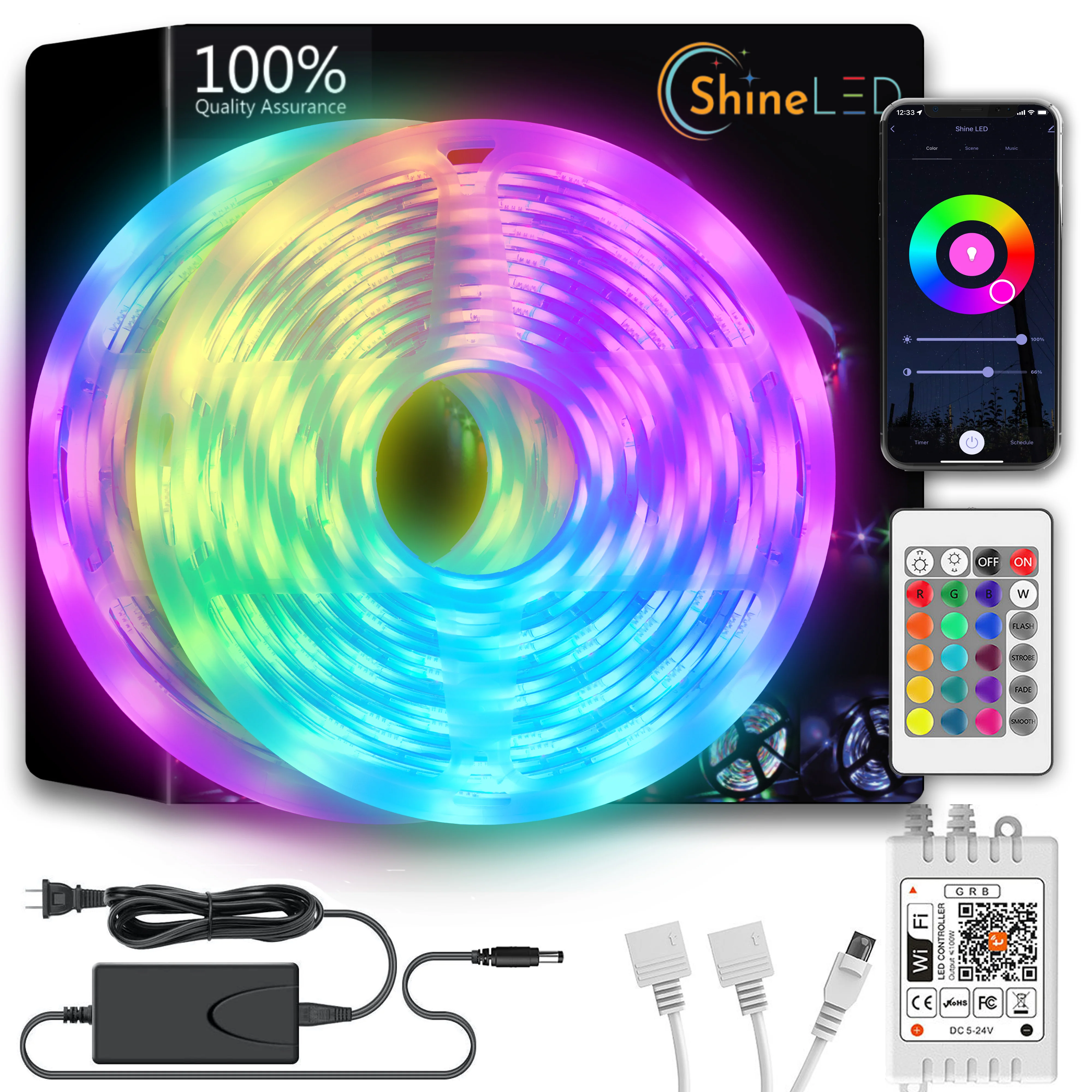 32.8ft Smart WiFi RGB Strip Light - 300 LEDs Color Changing Light - Image 1