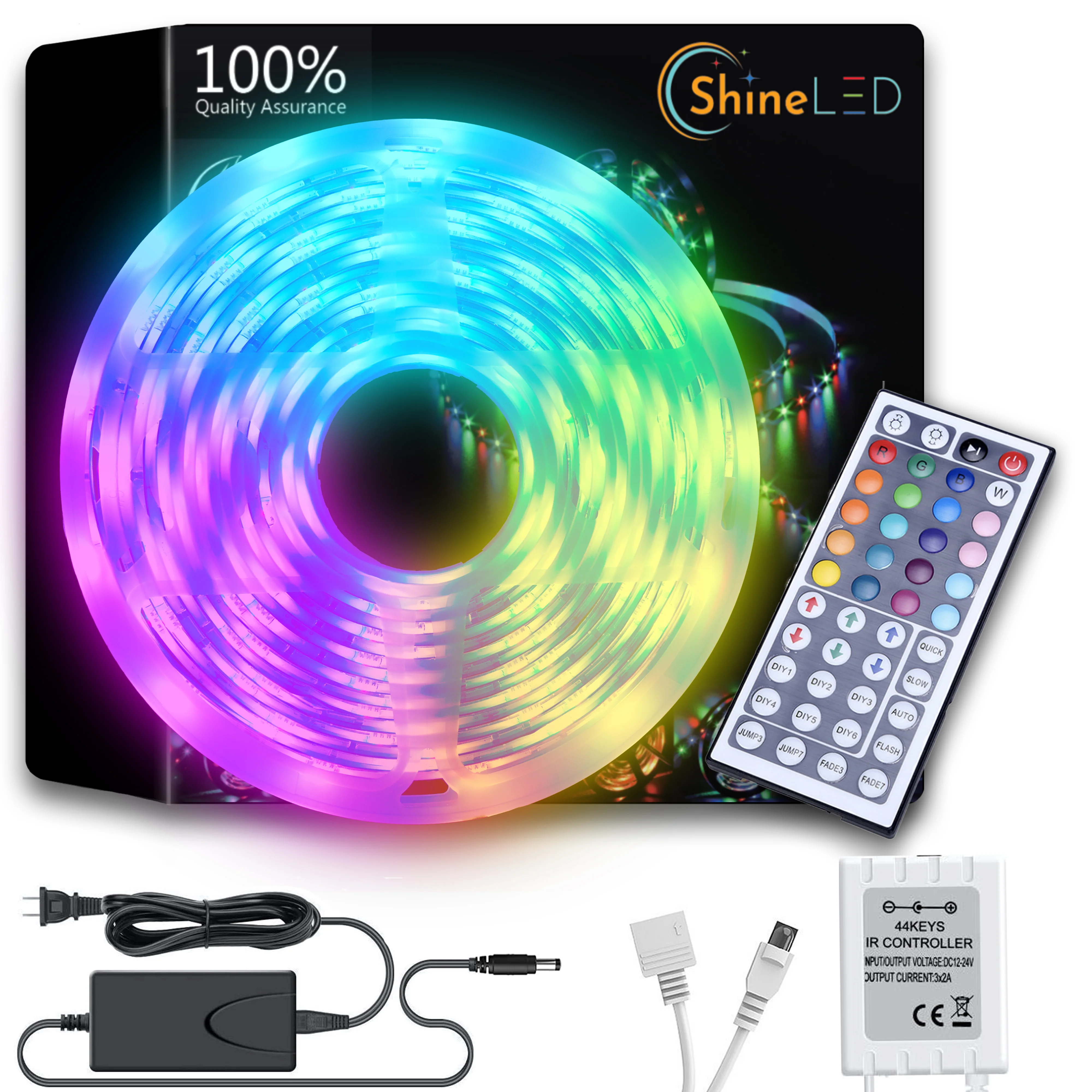 16.4ft 5050 RGB Strip Light – 30 LEDs/m Light Color Changing – 44 Key Remote