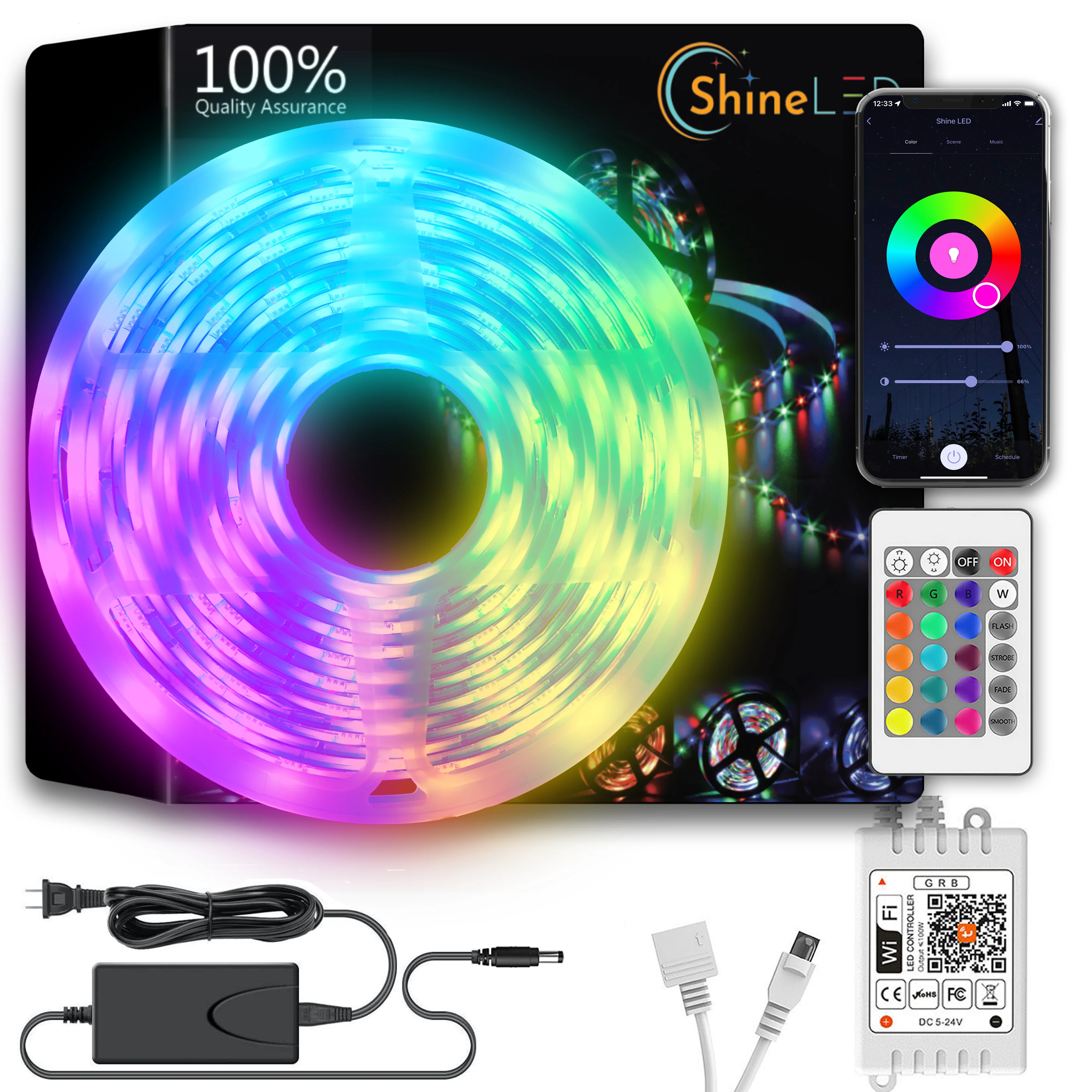 16.4ft Smart WiFi RGB Strip Light – 30 LEDs/m Color Changing Strip Light
