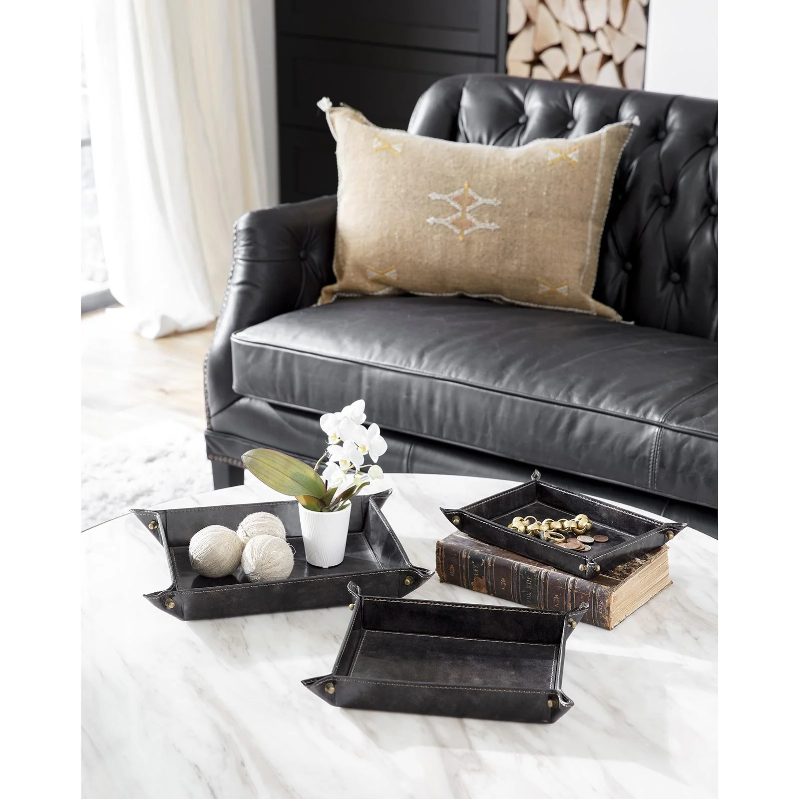 Derby Leather Tray Set | Black - Image 2