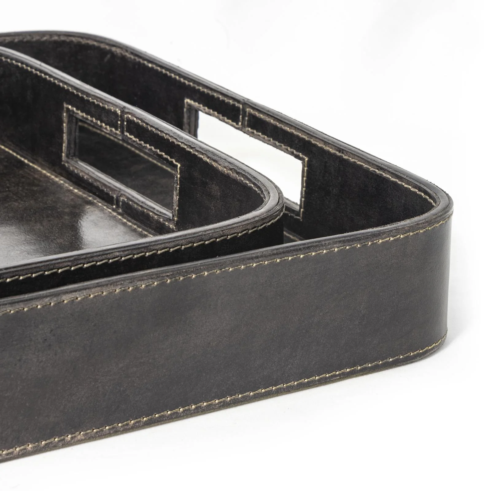 Derby Rectangle Leather Tray Set | Black - Image 3