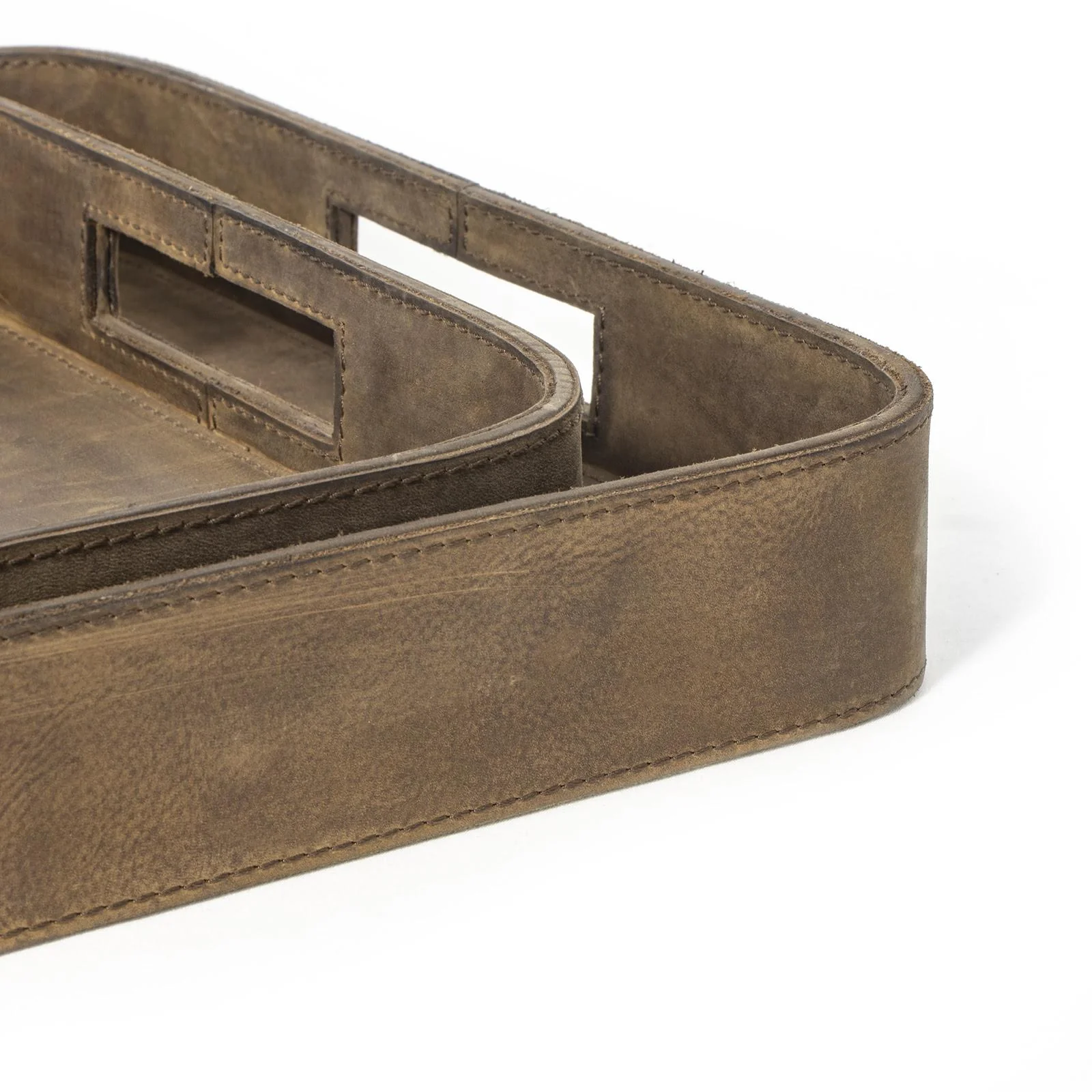 Derby Rectangle Leather Tray Set | Brown - Image 2