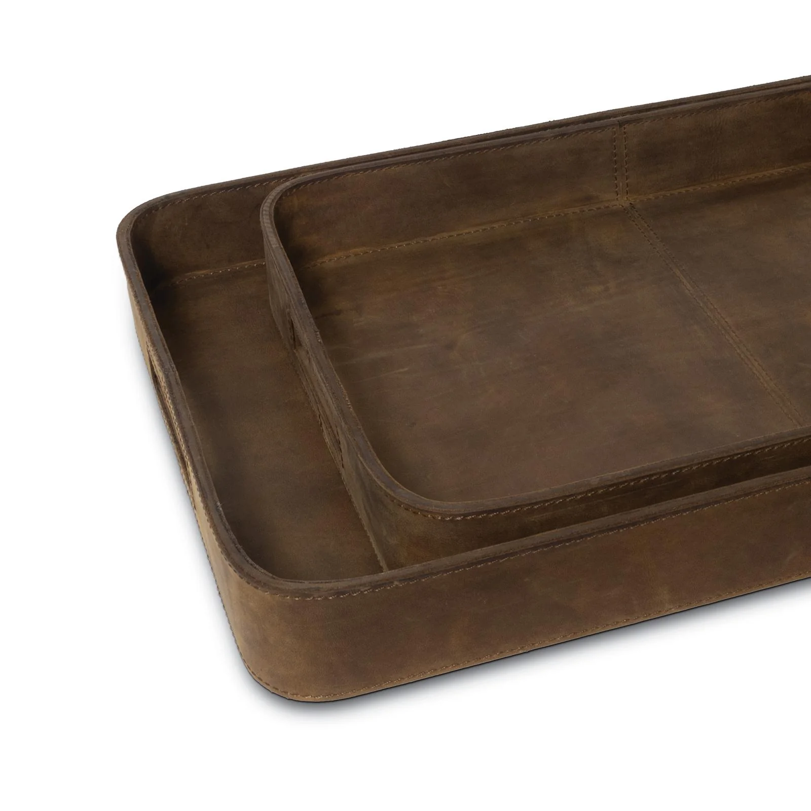 Derby Rectangle Leather Tray Set | Brown - Image 3