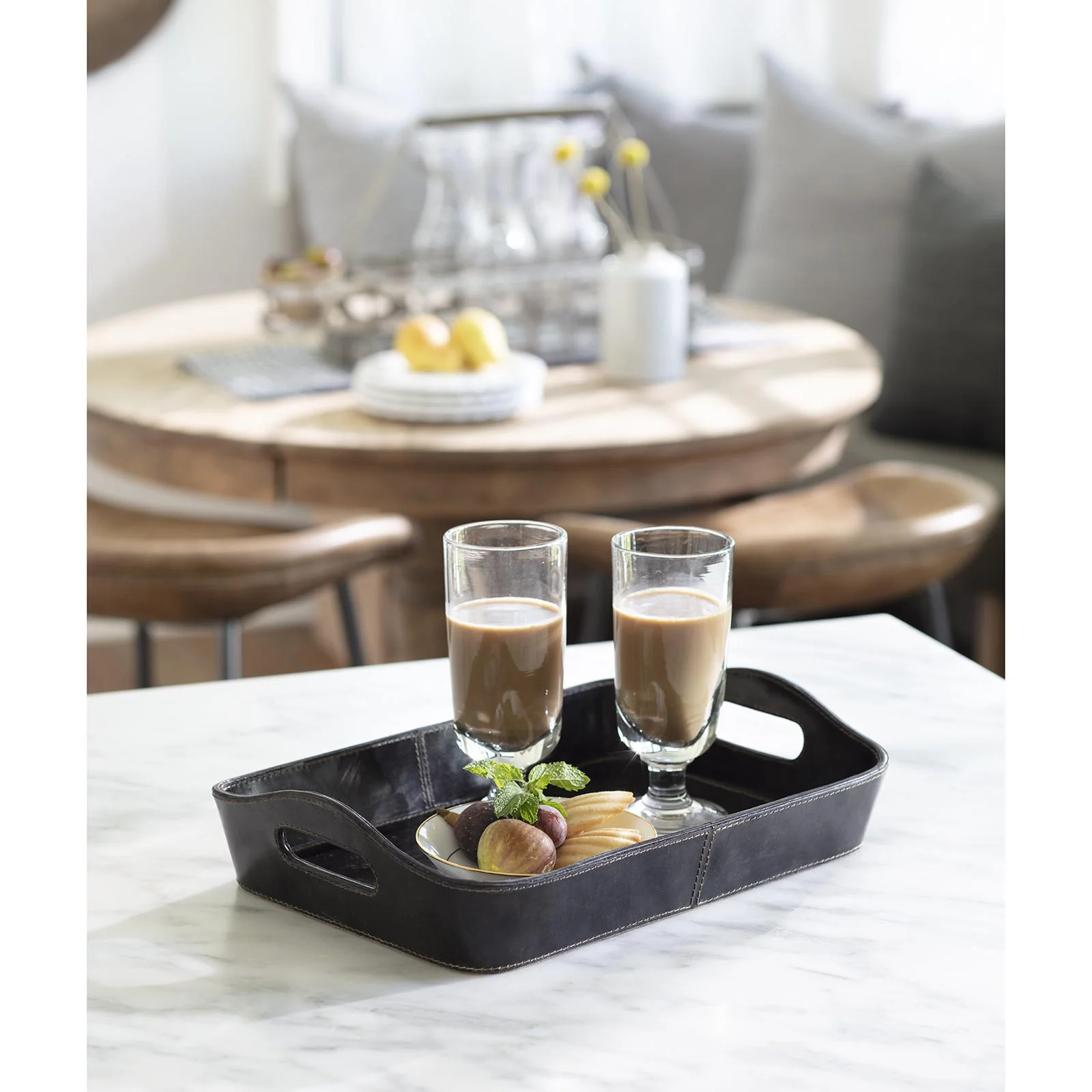 Derby Rectangle Leather Tray Set | Black - Image 2