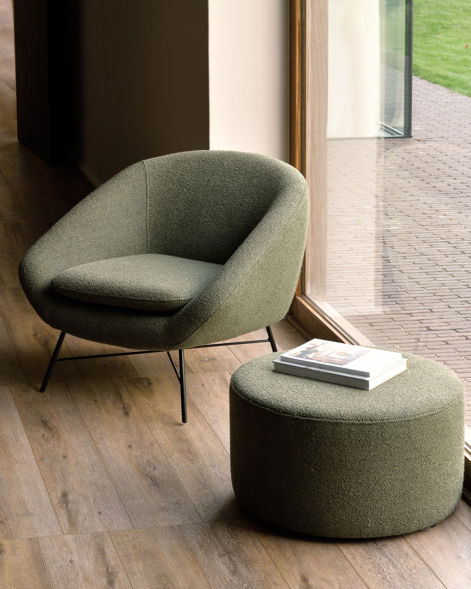 Barrow Pouf | Pine Green Fabric | 24" X 24" - Image 1