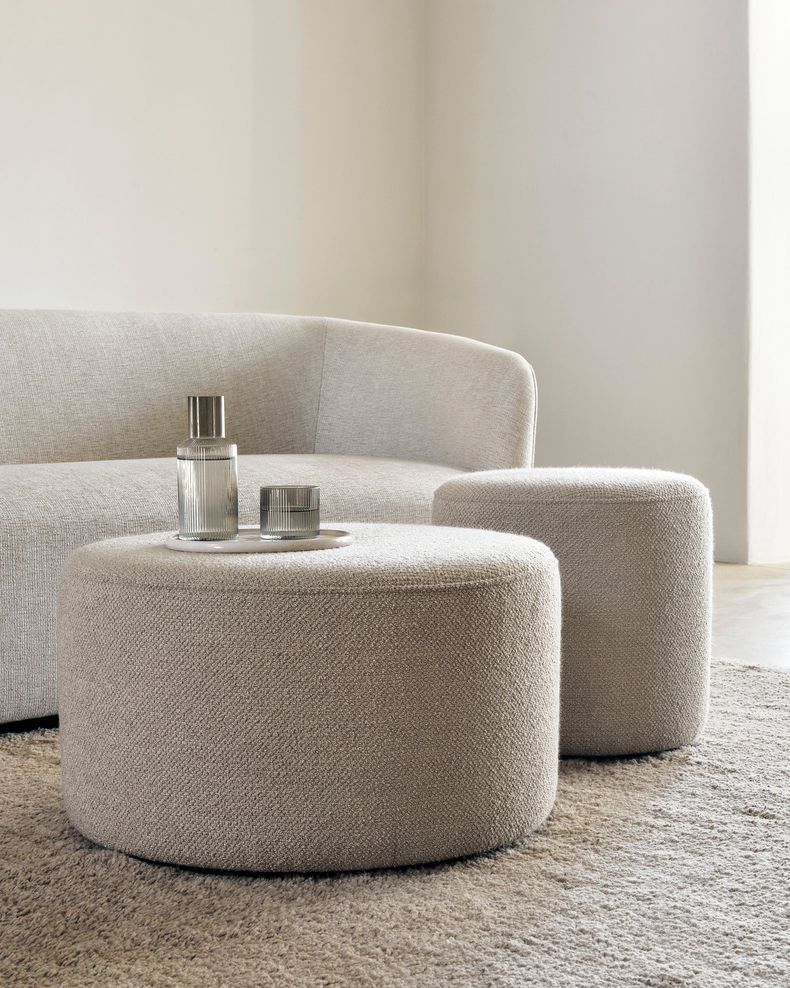 Barrow Pouf | Off White Fabric | 24" X 24" - Image 1