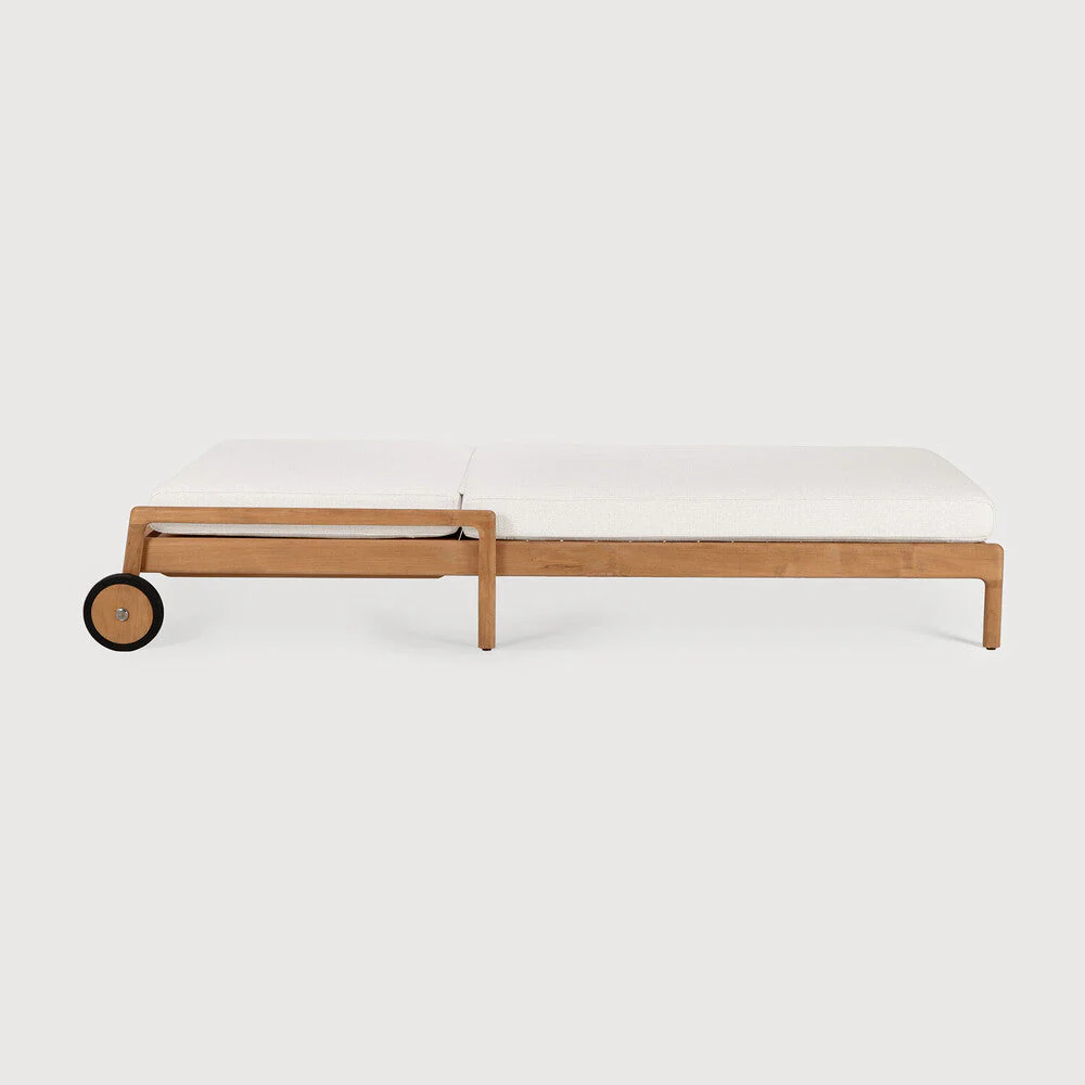 Jack Outdoor Adjustable Lounger | Teak | Off White Fabric - Image 2