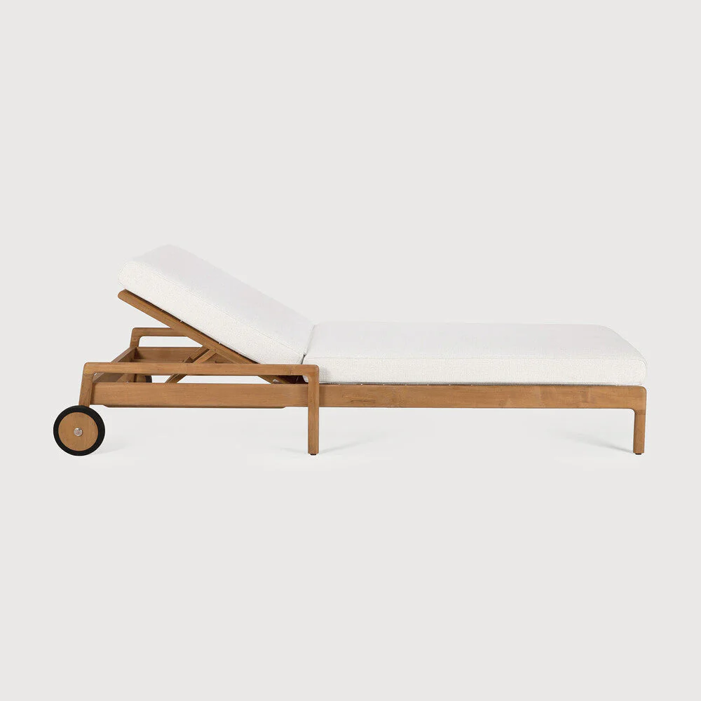 Jack Outdoor Adjustable Lounger | Teak | Off White Fabric - Image 1
