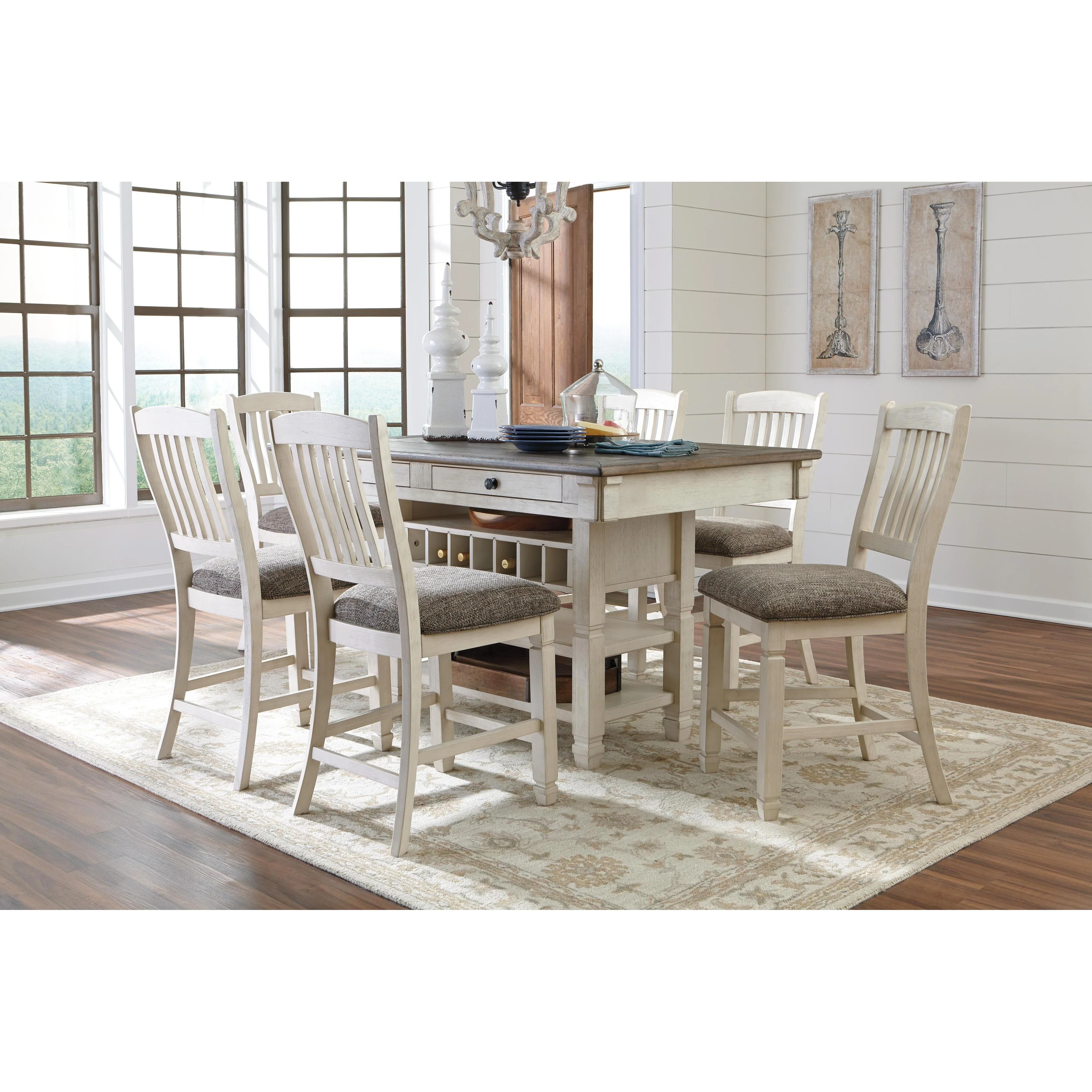 Signature Design by Ashley Bolanburg D647D9 7 pc Counter Height Dining Set
