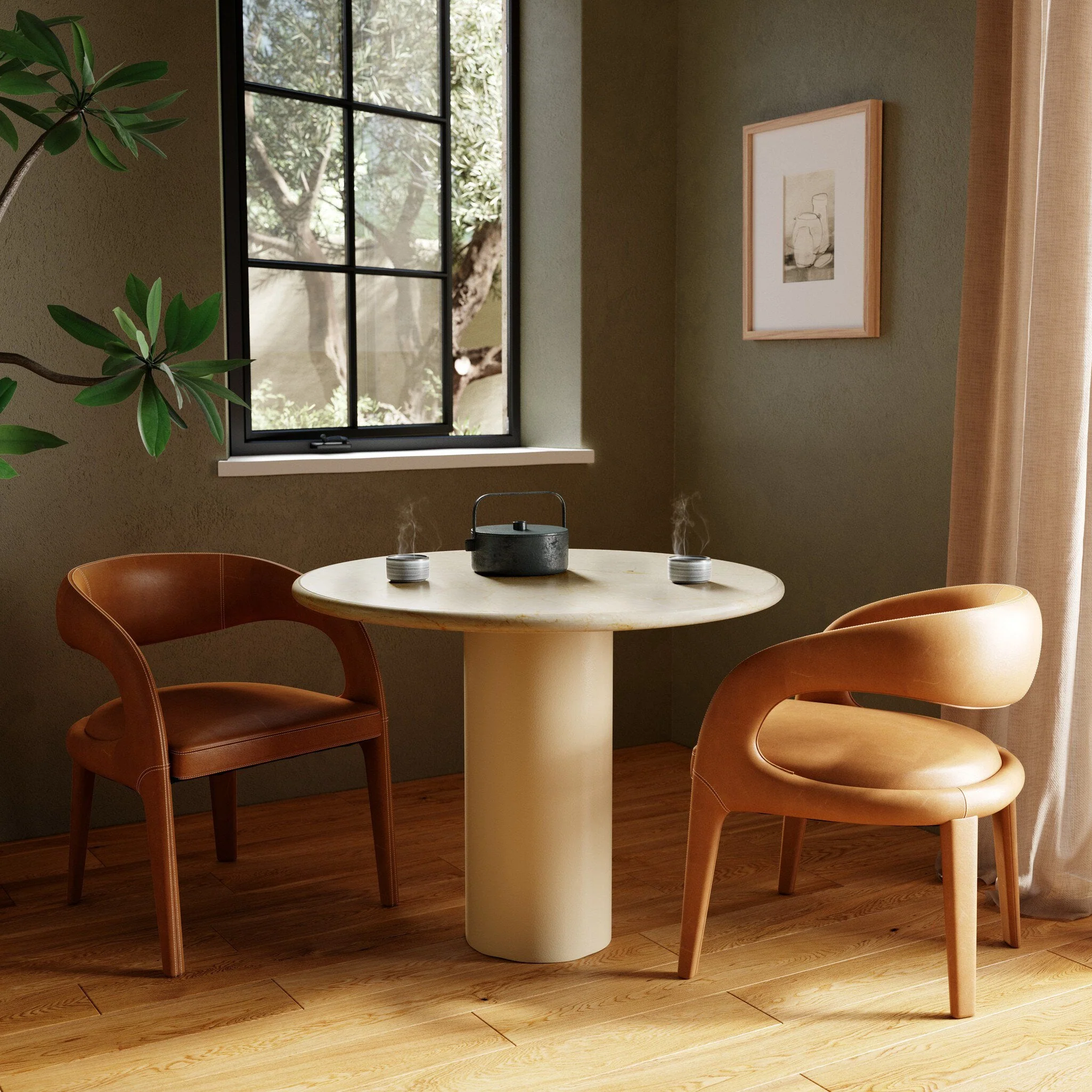 Belle Round Dining Table - Cream Marble - Image 2