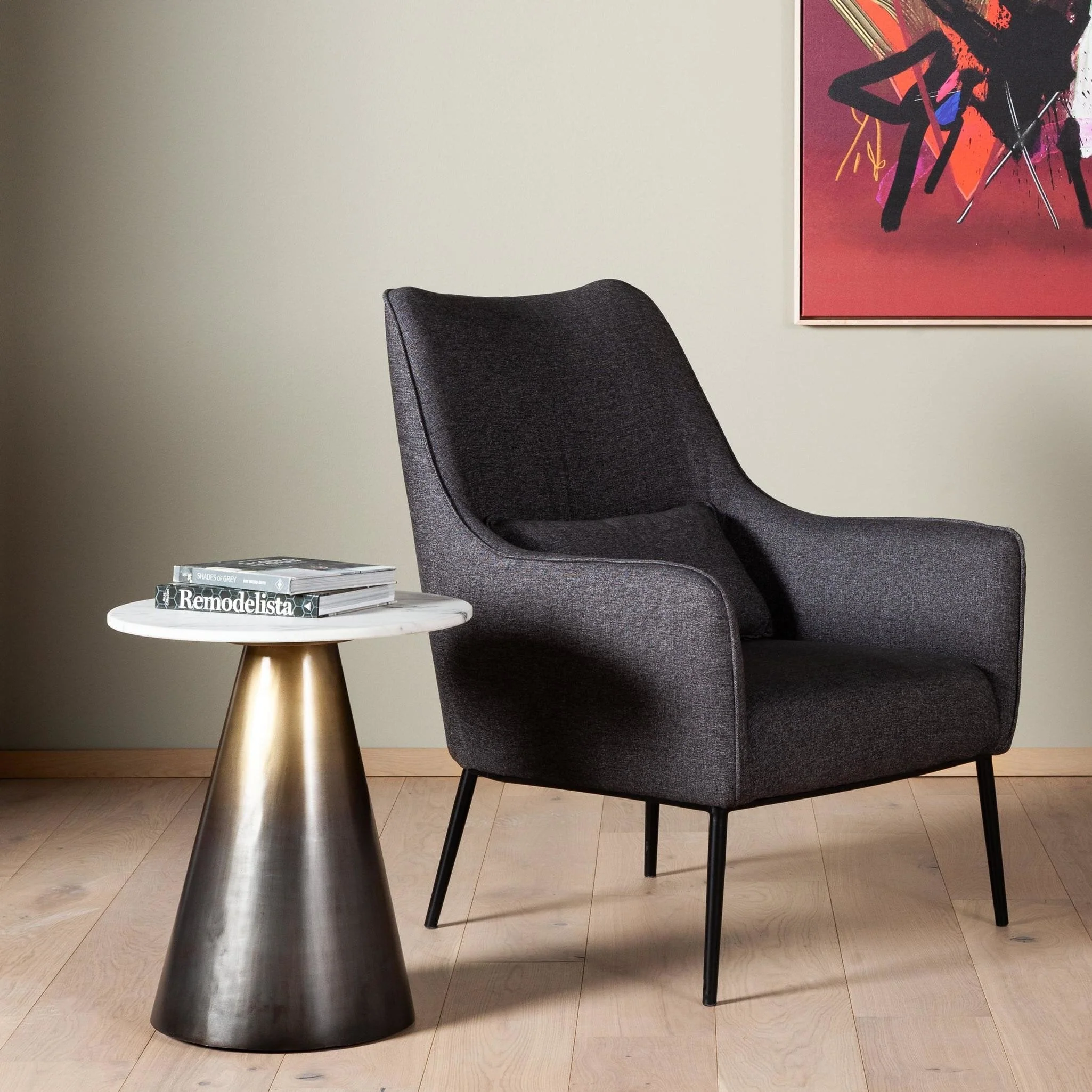 Armon End Table - Charcoal and White Marble - Image 2