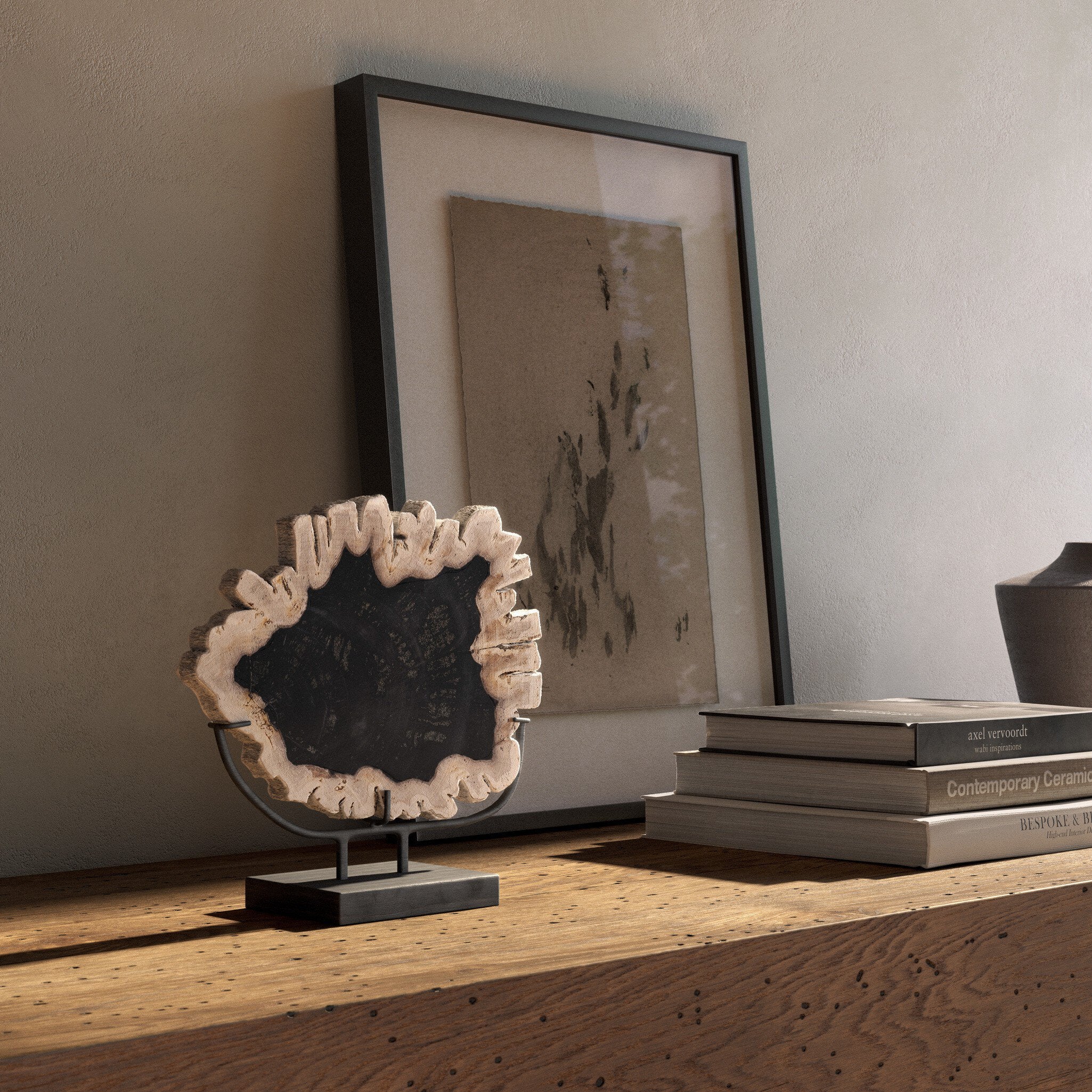 Petrified Wood Sculpture - Matte Black Iron - Image 3