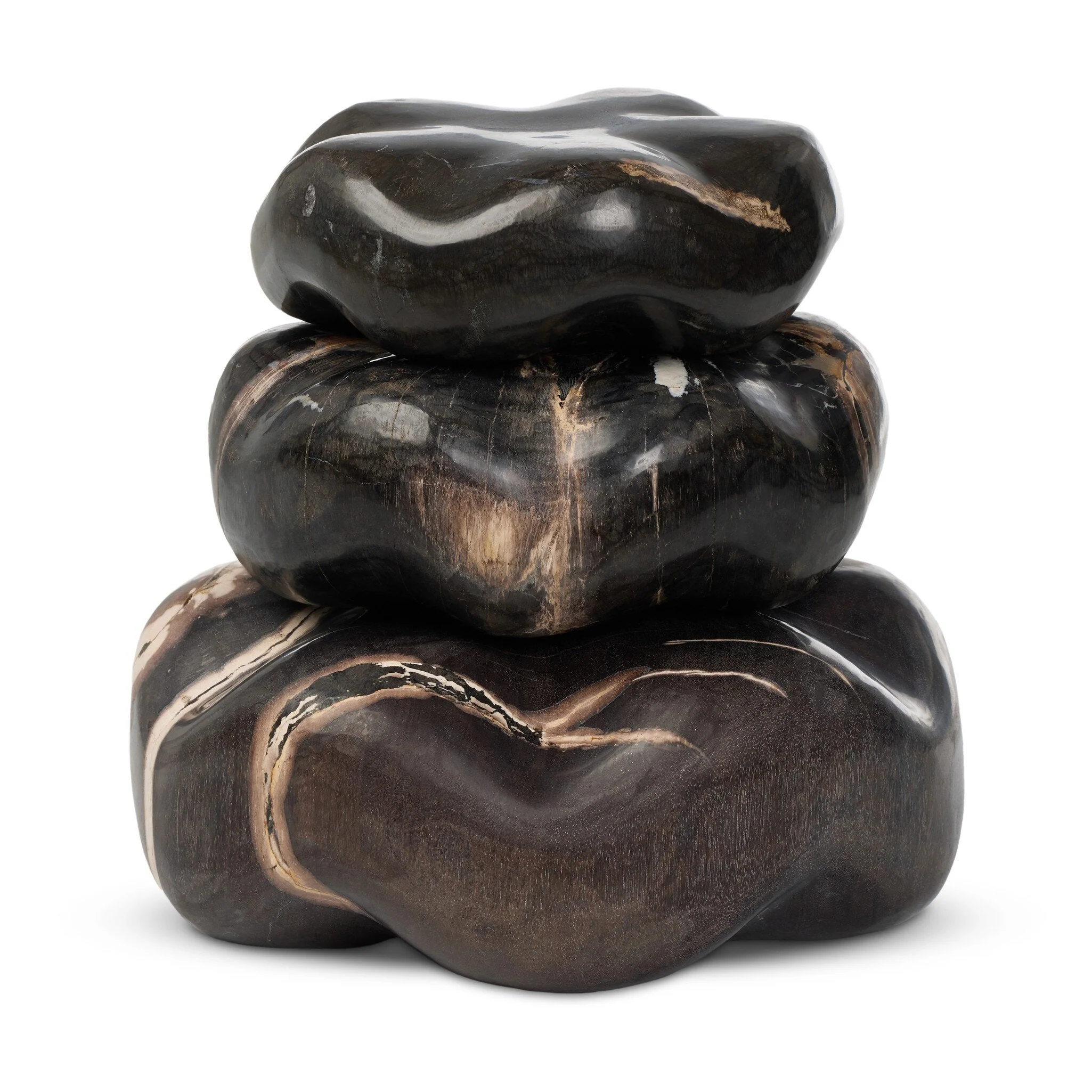 Petrified Wood Organic Sculpture, Set Of 3 – Dark Petrified Wood